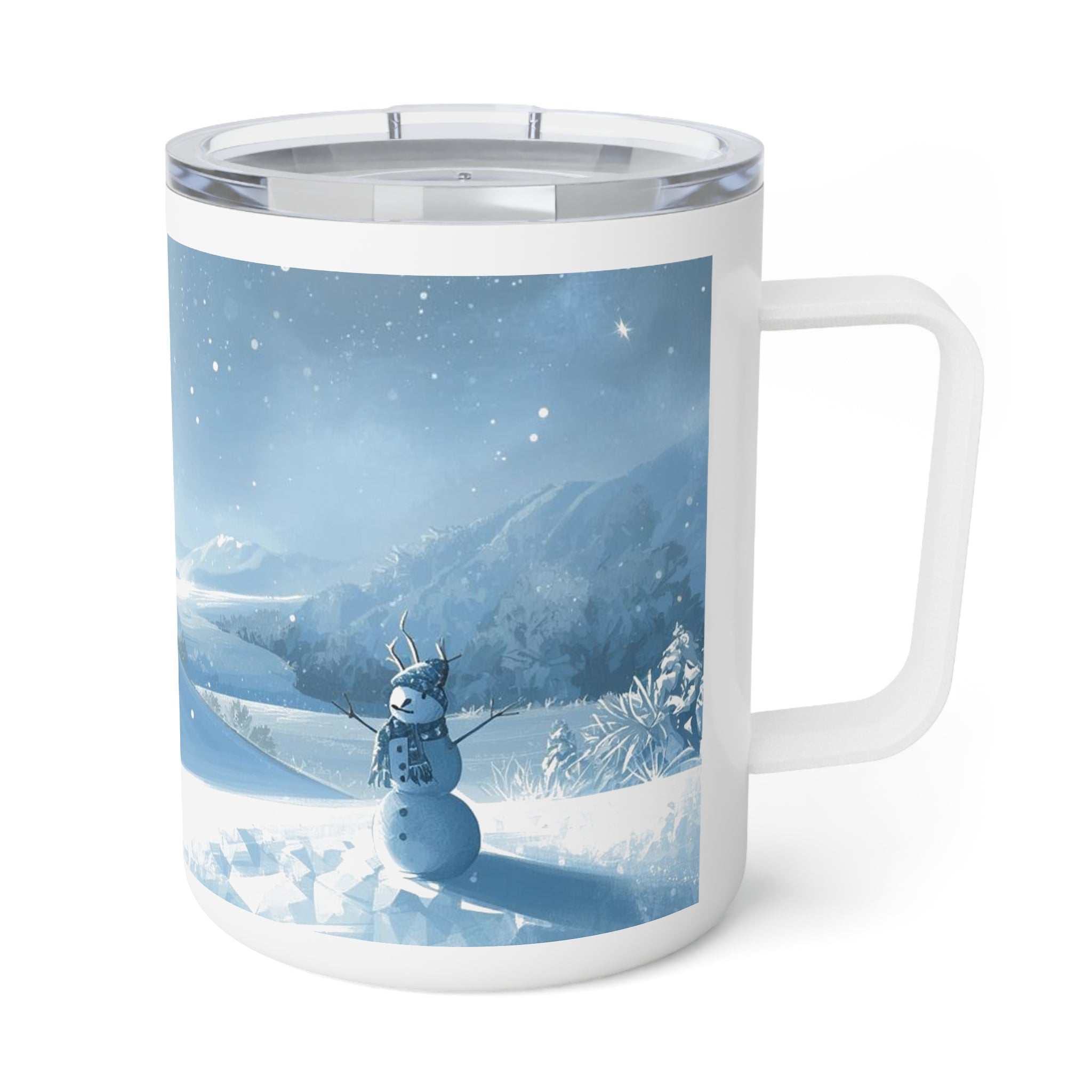 10oz Insulated Coffee Mug — Serene Snowy Winter Landscape Travel Tumbler