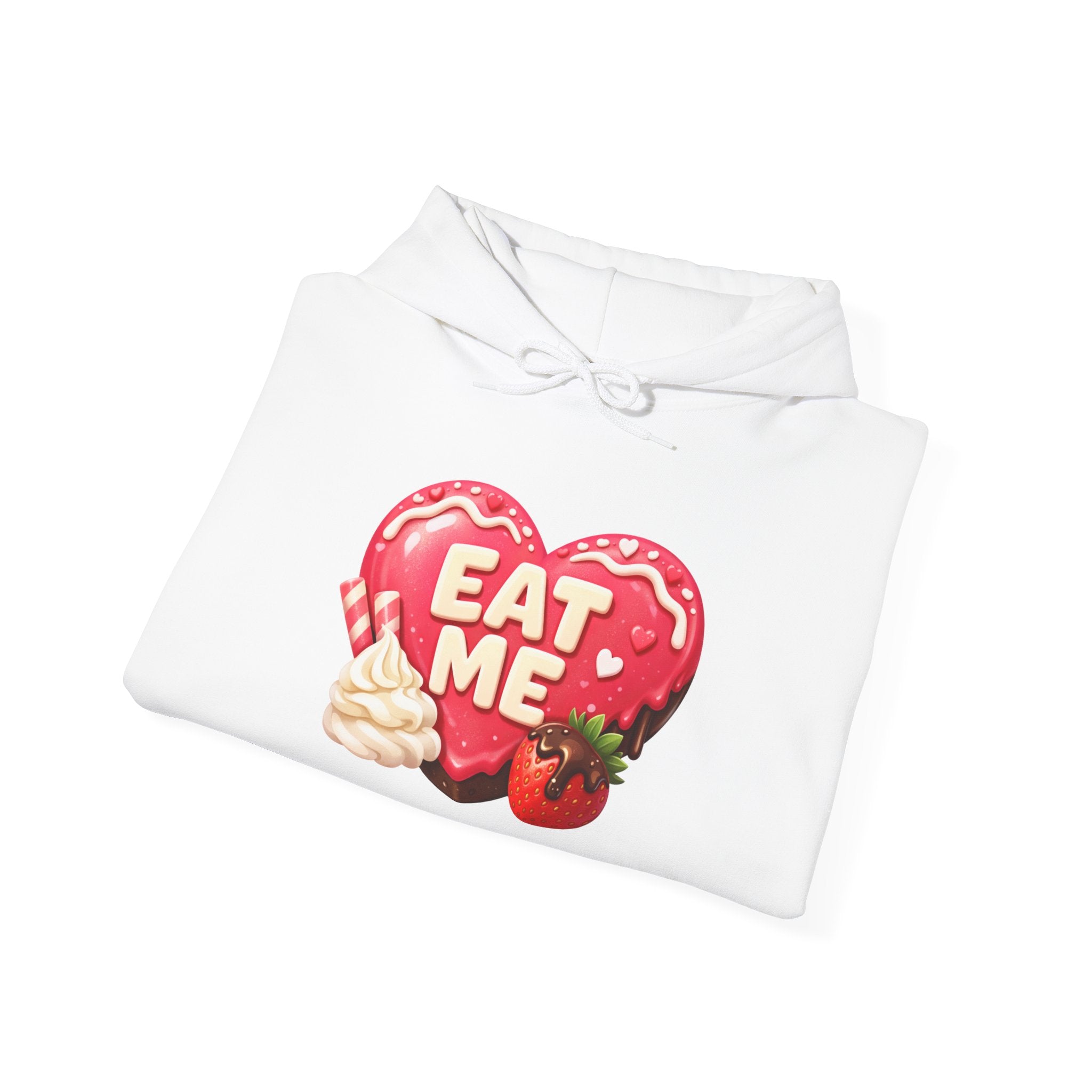 Eat Me Heart Graphic Hoodie — Strawberry Cream Dessert Design