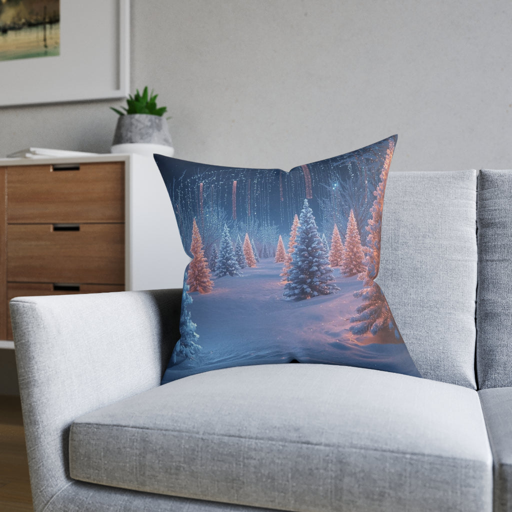 Winter Wonderland Christmas Pillow — Pink-Back Decorative Throw Pillow