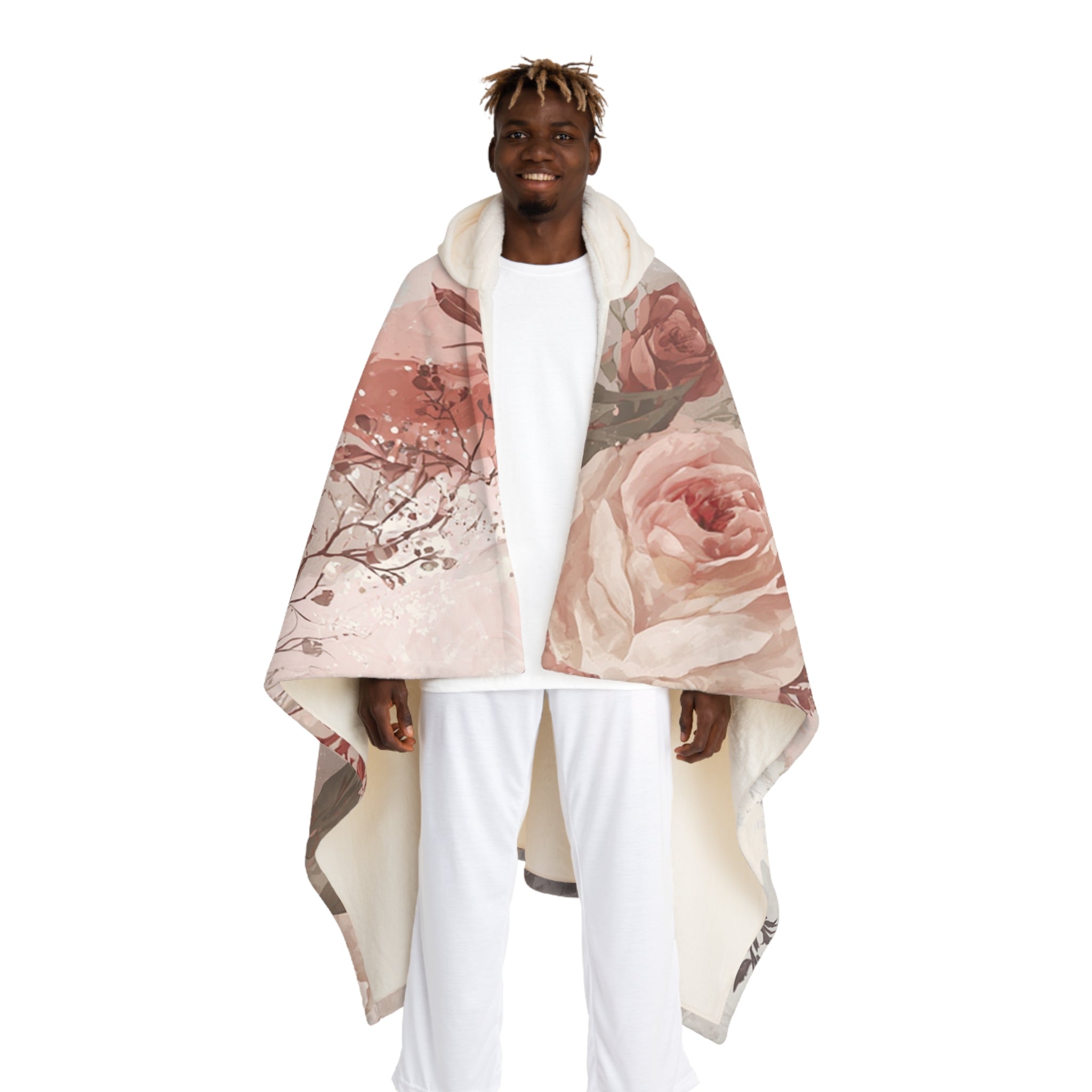 Personalized Sherpa Blanket – Cozy Pink Vintage Floral Fleece Throw