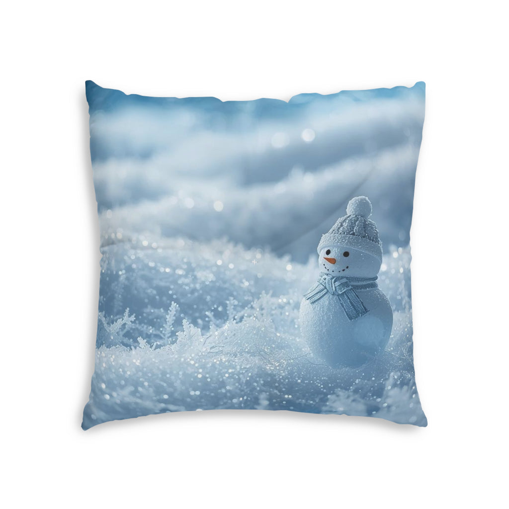 Snowy Scene Floor Pillow — Winter Snowman Square Tufted Cushion