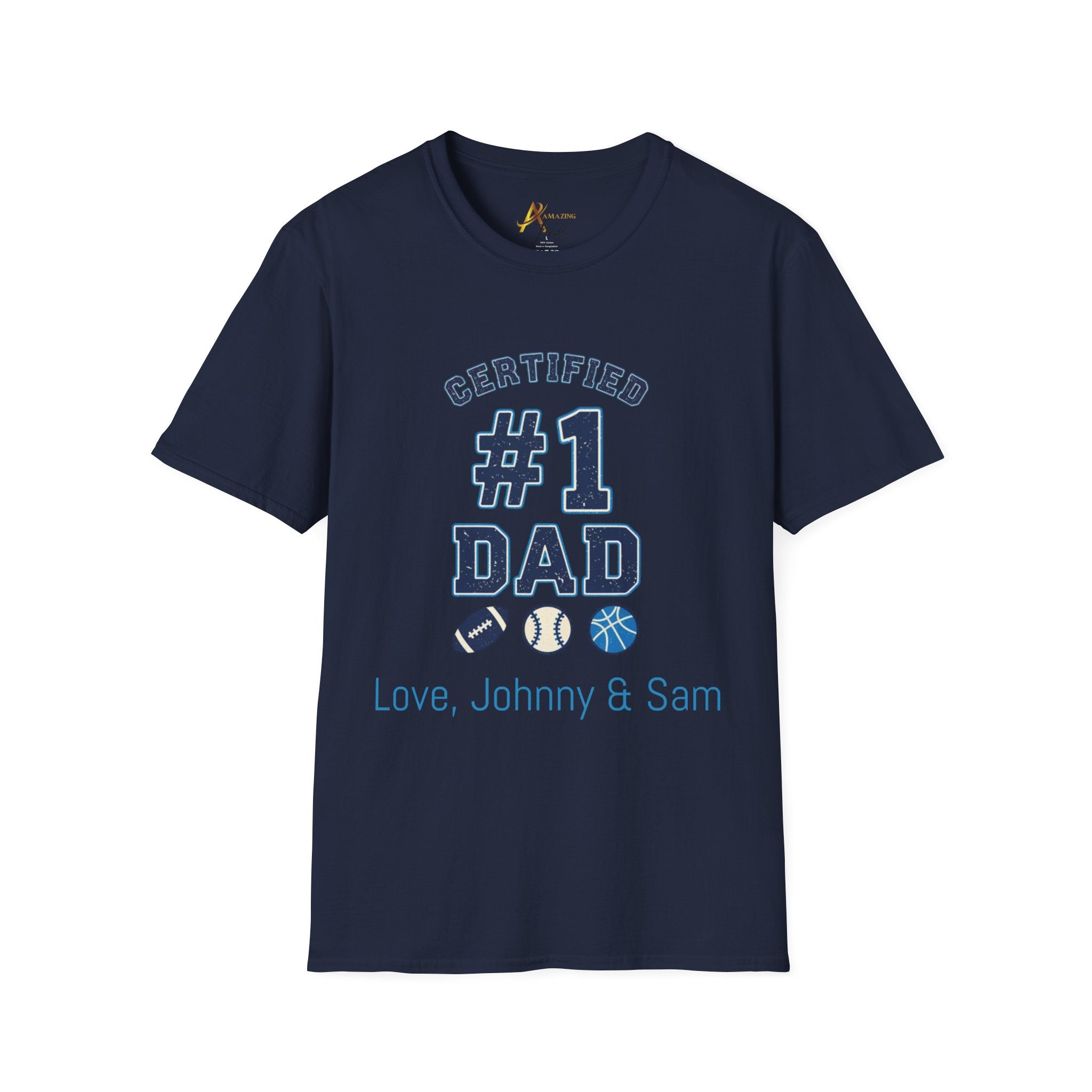 Certified #1 Dad Sports T-Shirt — Personalized "Love, [Names]" Father's Day Tee
