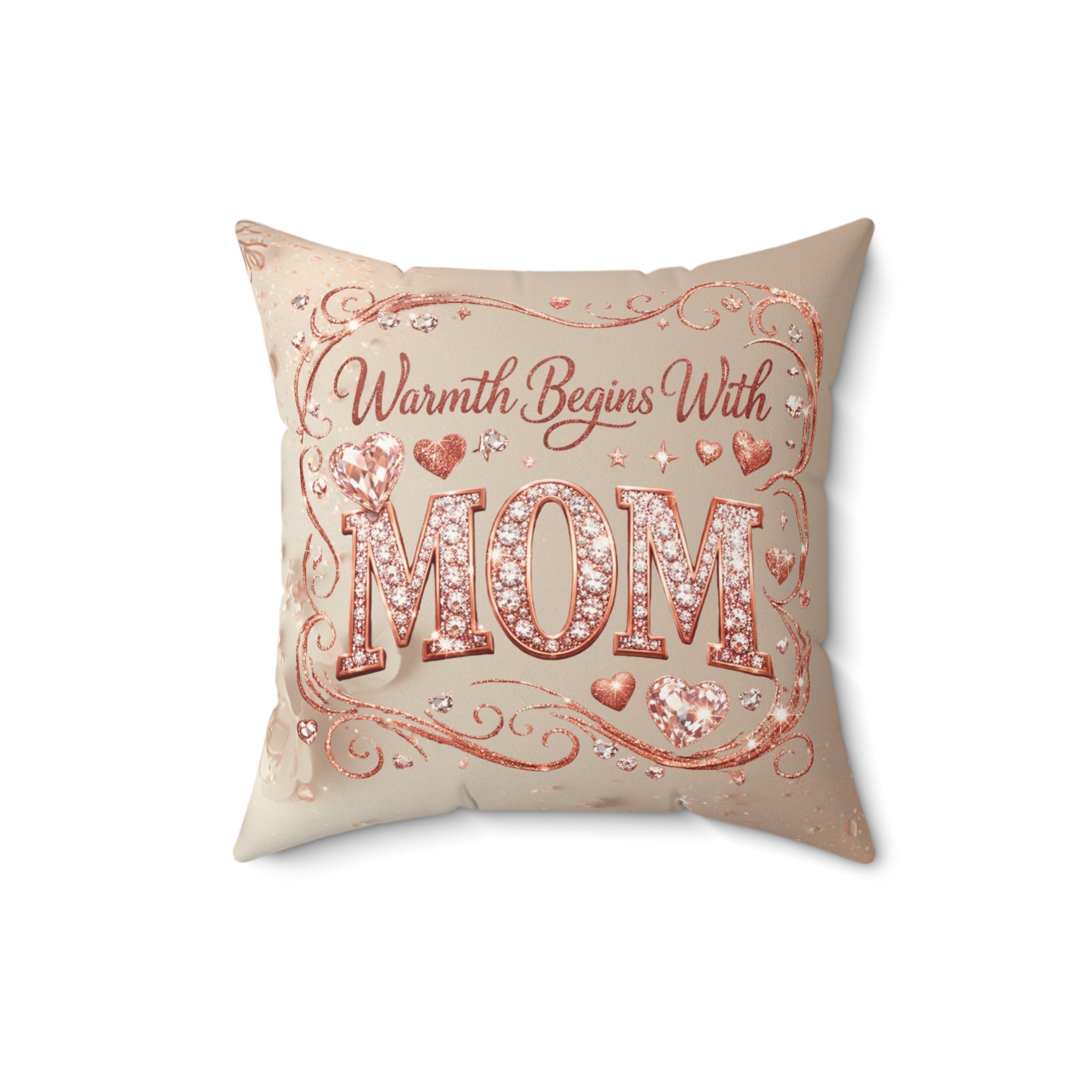 Mom Decorative Pillow — "Warmth Begins With Mom" Faux Suede Square Pillow (Mother's Day Gift)