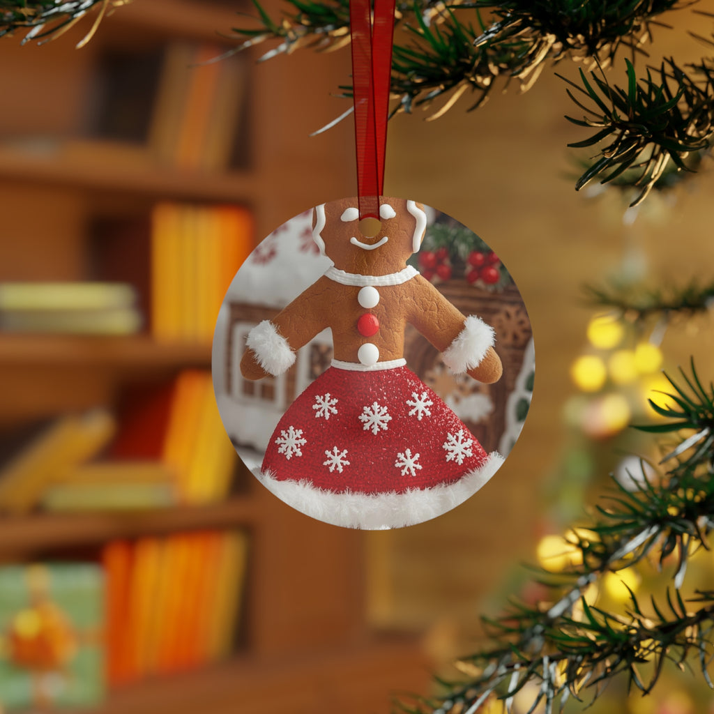Gingerbread Girl Metal Ornament - Festive Christmas Tree Decoration