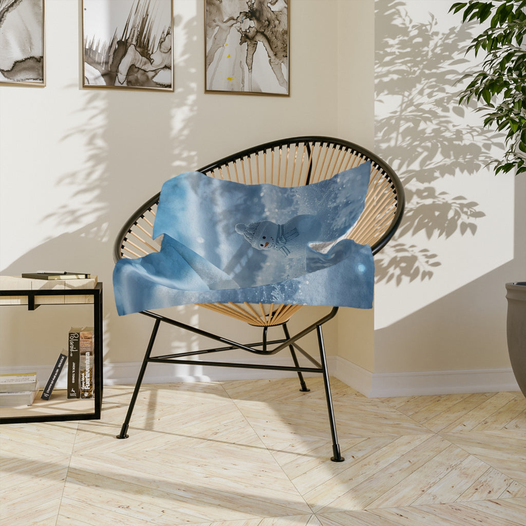 Tiny Snowman in Sparkling Snow Blanket | Velveteen Microfiber Blanket