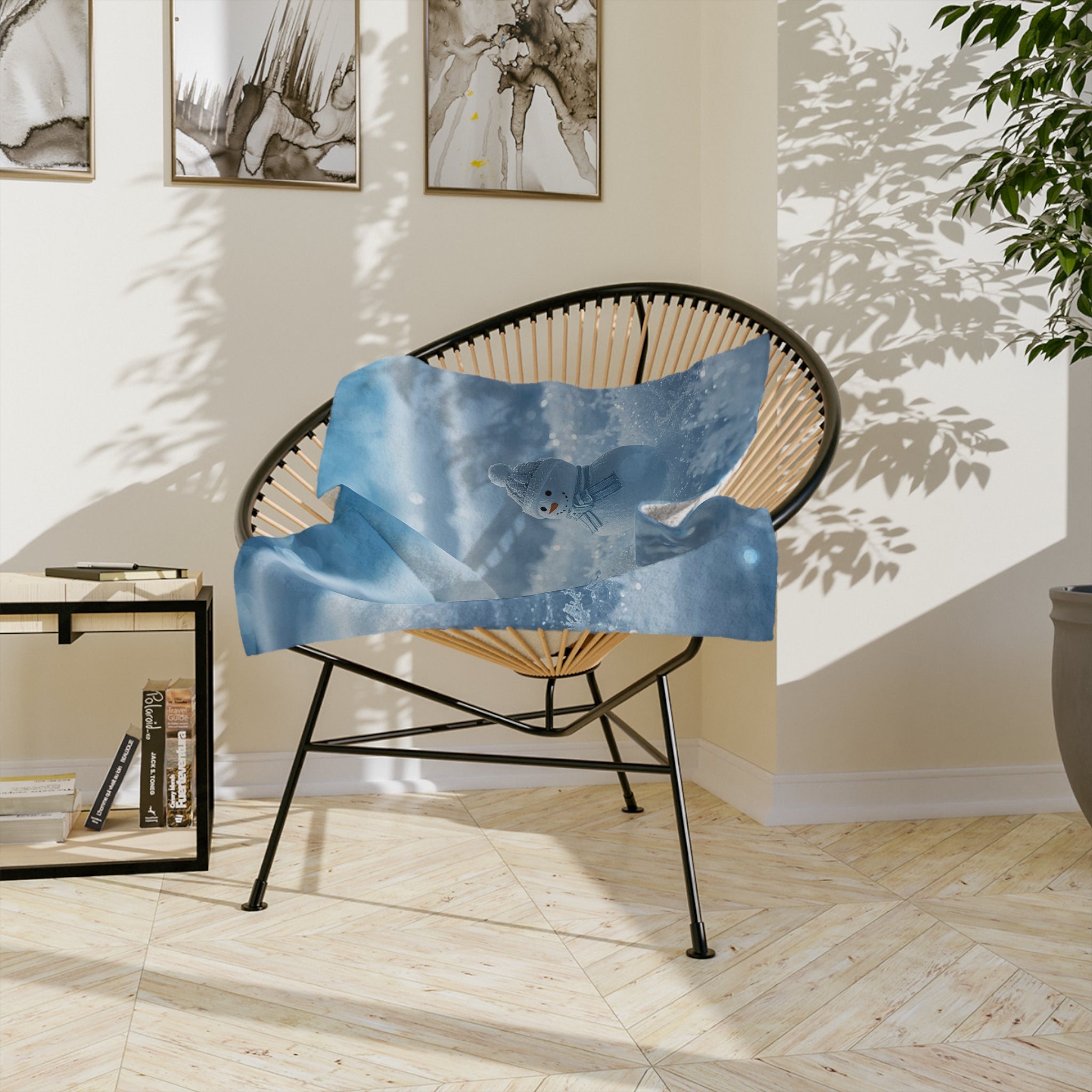 Tiny Snowman in Sparkling Snow Blanket | Velveteen Microfiber Blanket