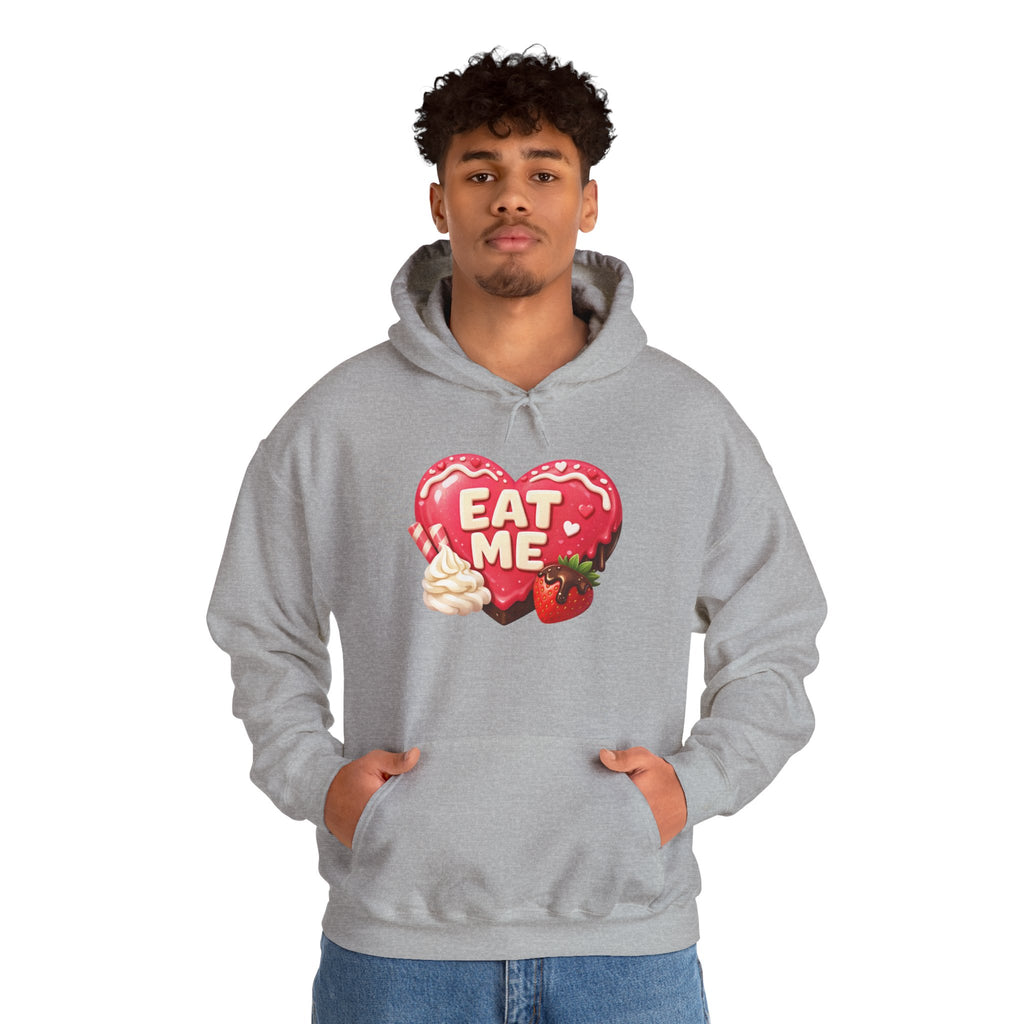 Eat Me Heart Graphic Hoodie — Strawberry Cream Dessert Design