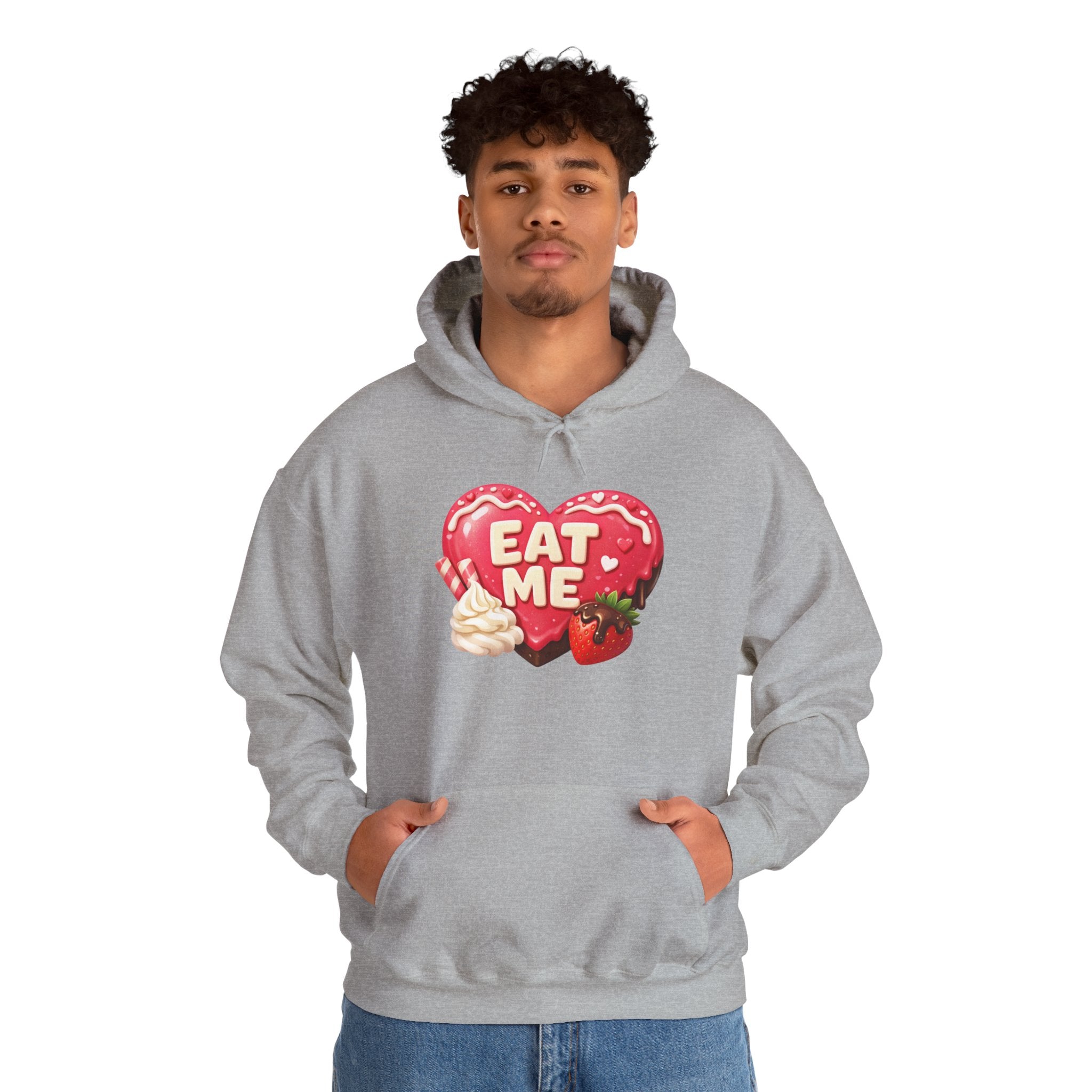 Eat Me Heart Graphic Hoodie — Strawberry Cream Dessert Design