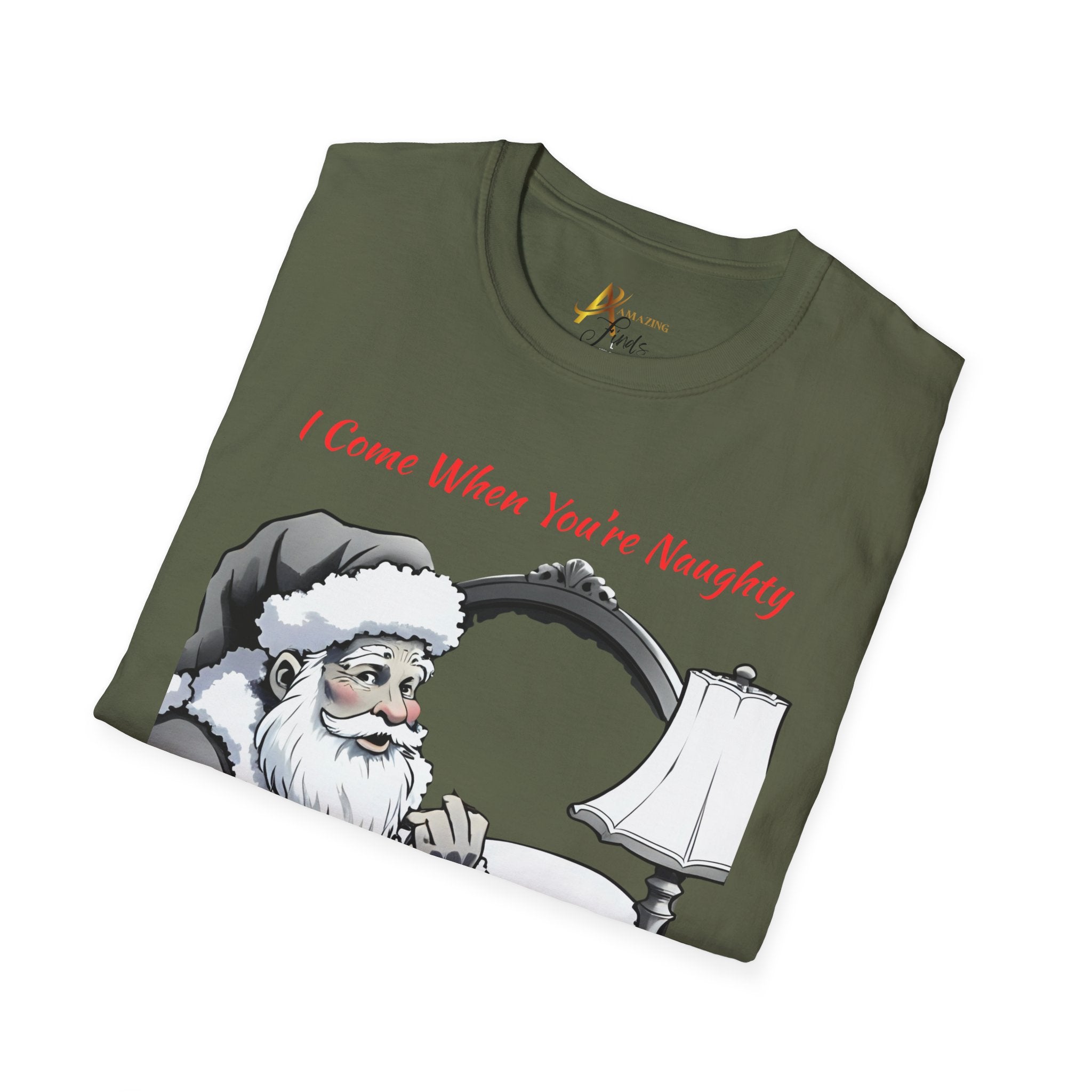Adult Themed Santa In Bed T-Shirt – 'I Come When You’re Naughty' Christmas Attire