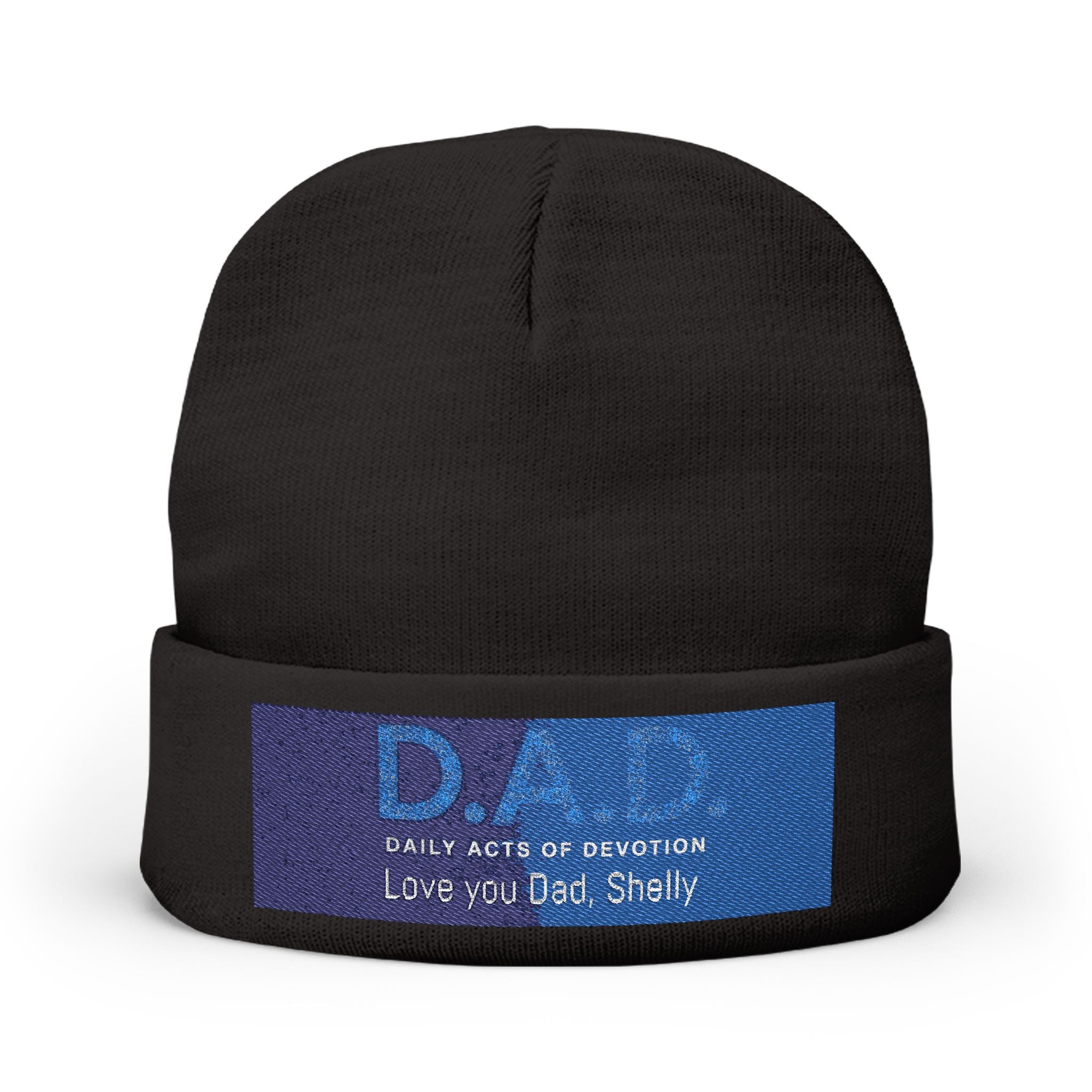 Embroidered 'D.A.D. Daily Acts of Devotion' Knit Beanie — Personalized Love You Dad Winter Hat