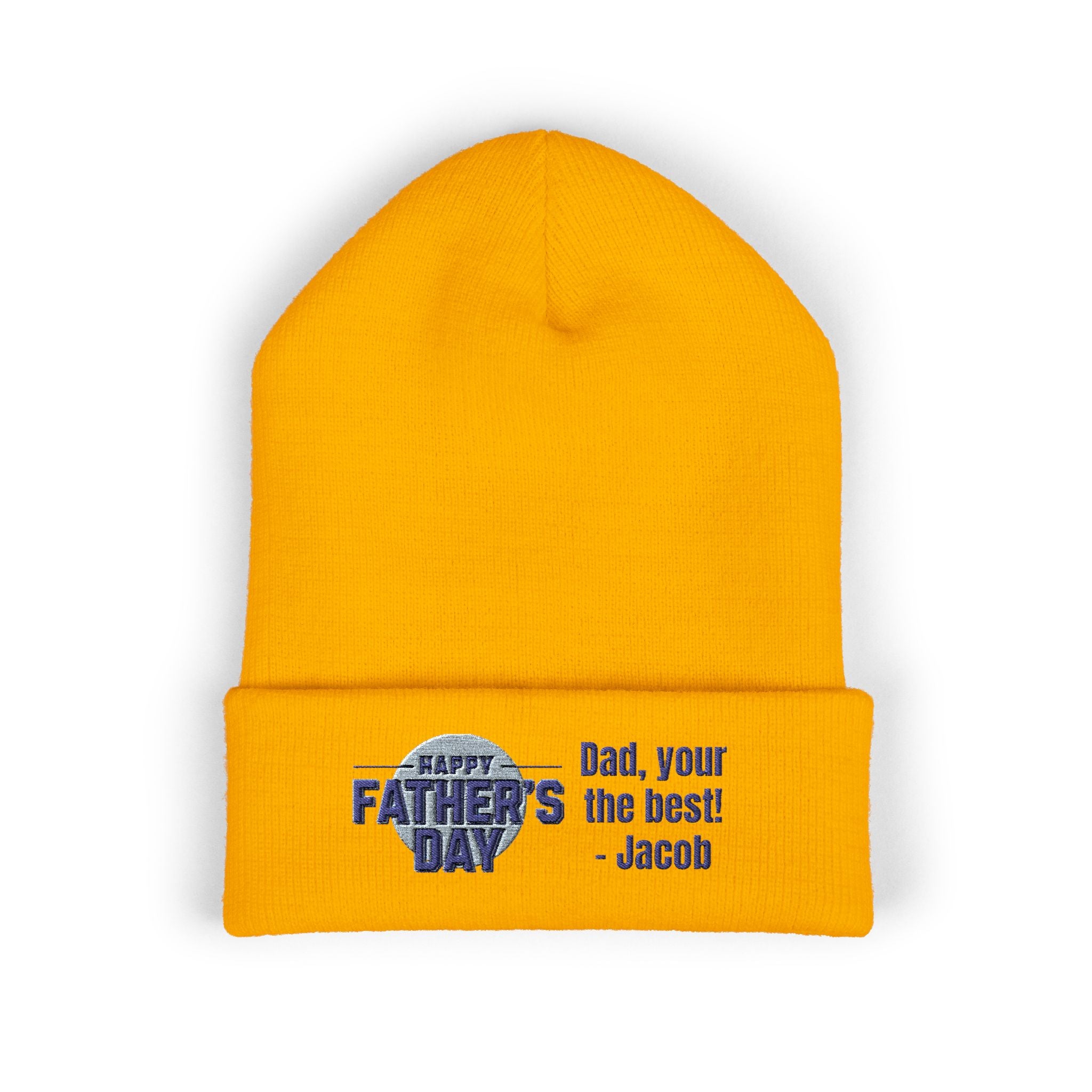Embroidered "Happy Father's Day" Cuffed Beanie — Personalized Dad Gift