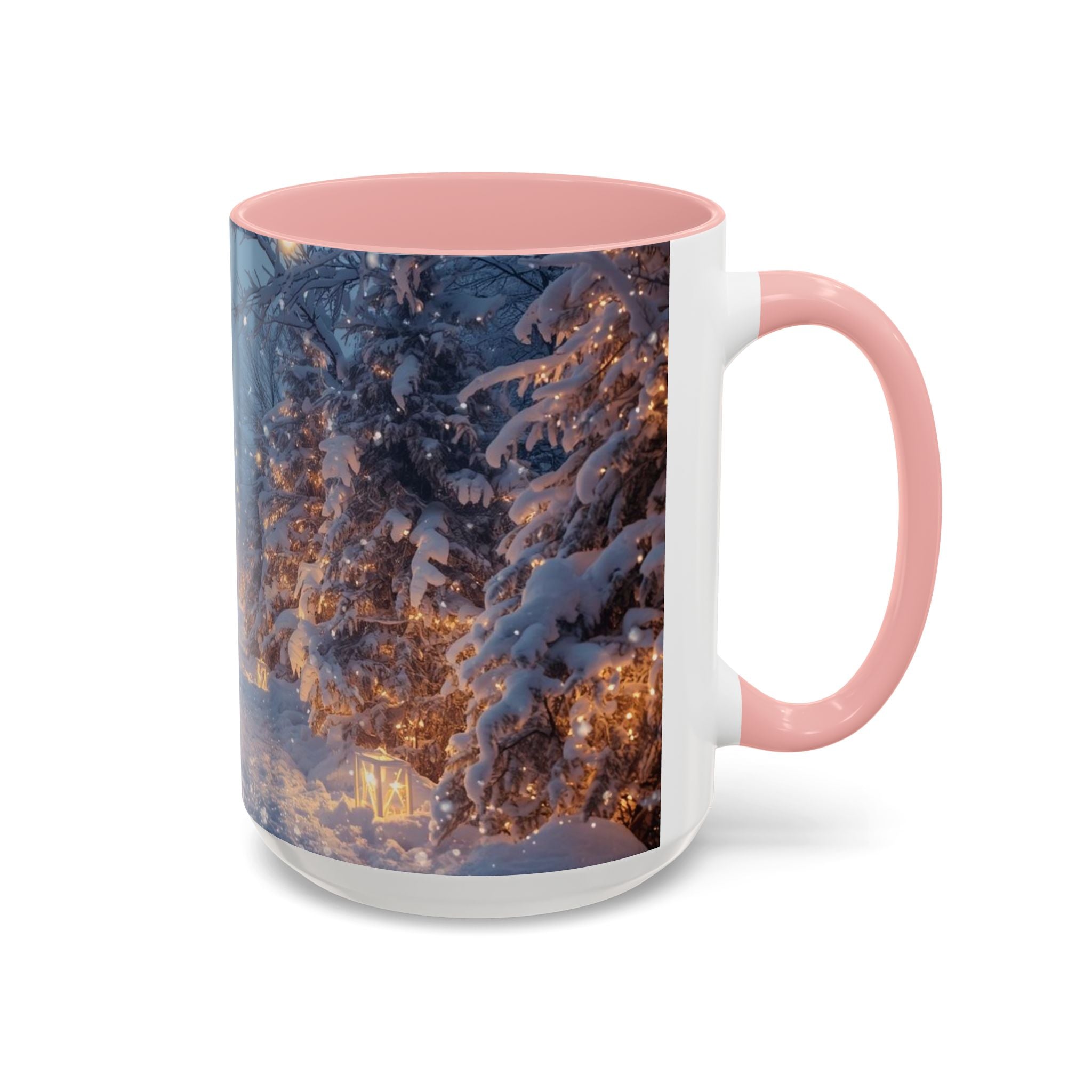 Winter Cabin Snowy Forest Accent Coffee Mug — Cozy Holiday Snow Scene (11/15oz)