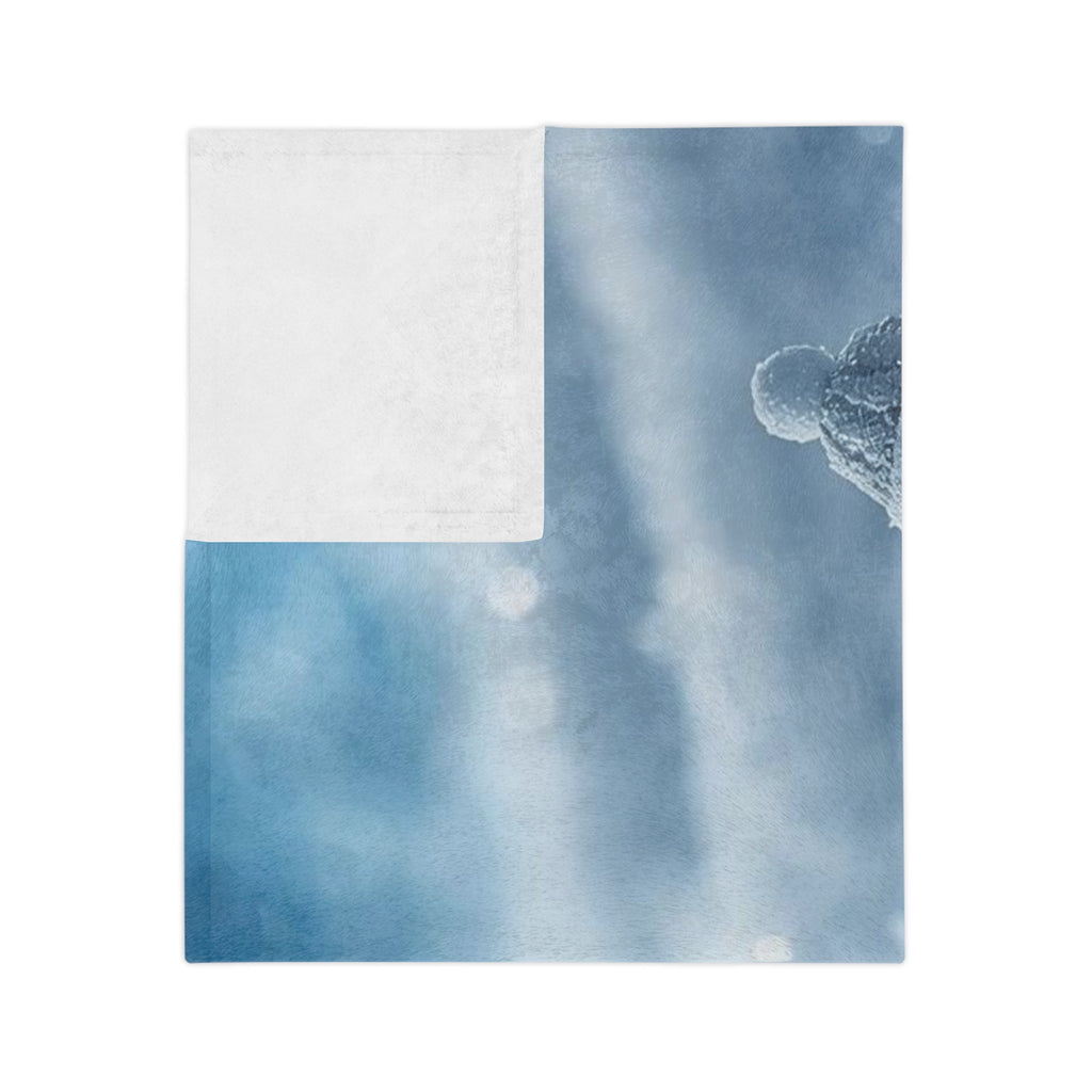 Tiny Snowman in Sparkling Snow Blanket | Velveteen Microfiber Blanket