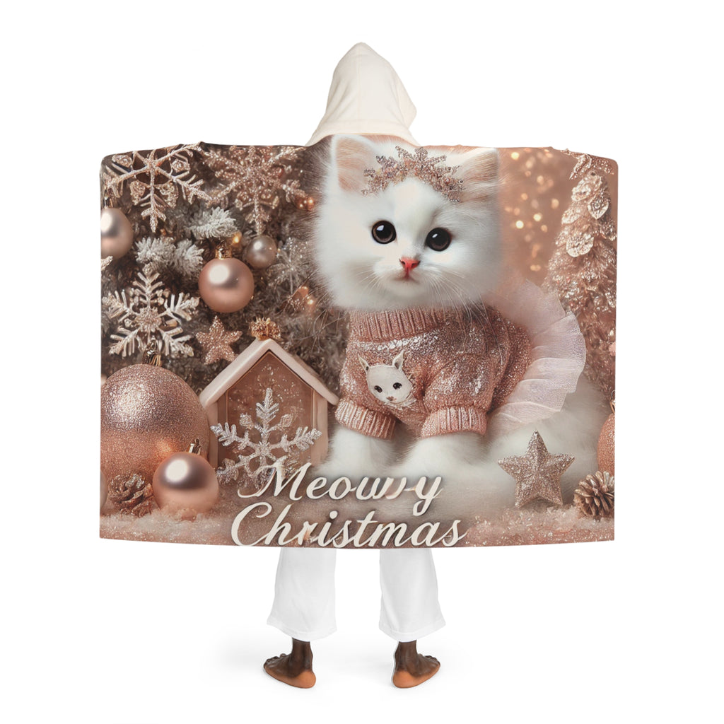 Hooded Sherpa Blanket - Cozy Christmas Kitten