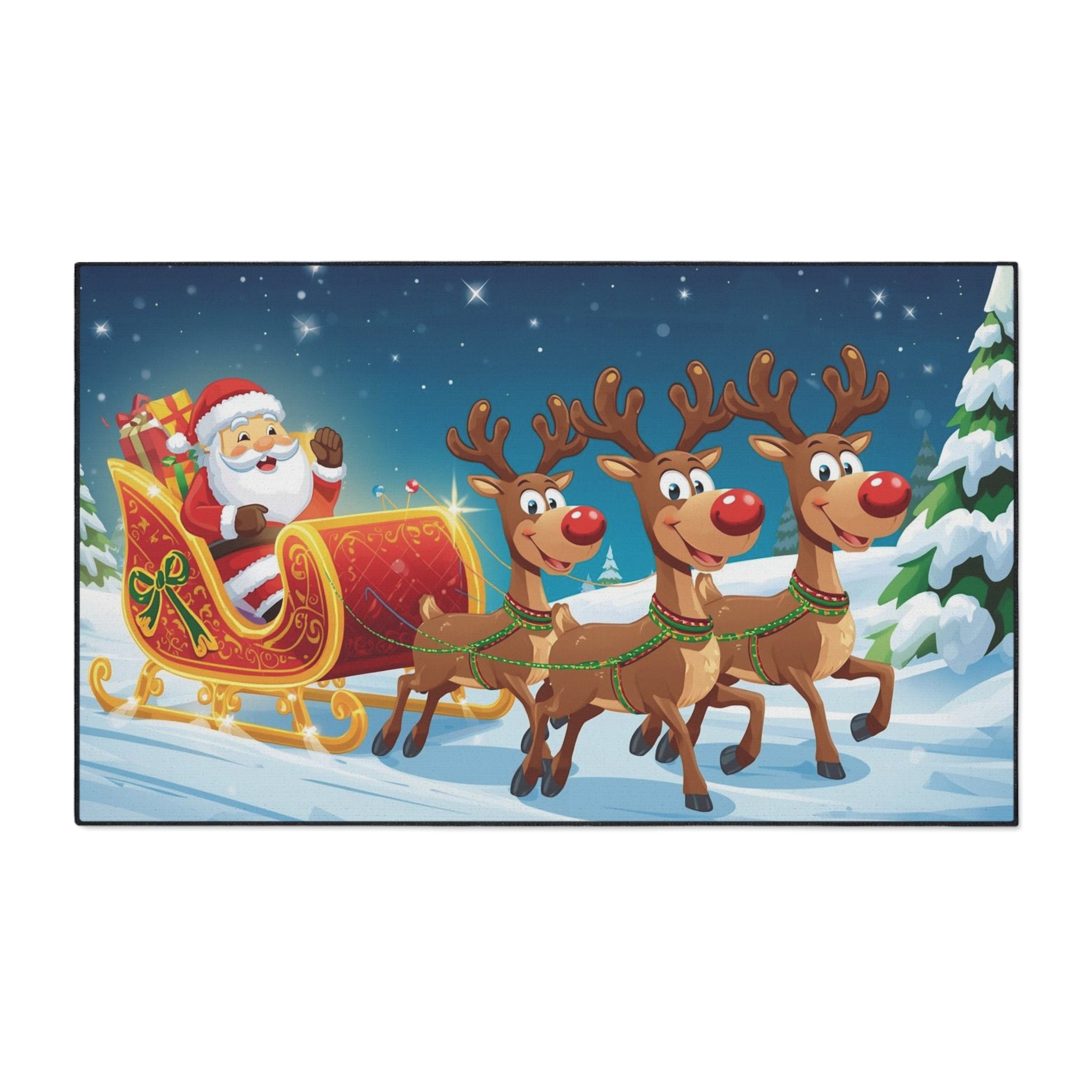 Christmas Santa Sleigh Floor Mat — Holiday Reindeer Doormat