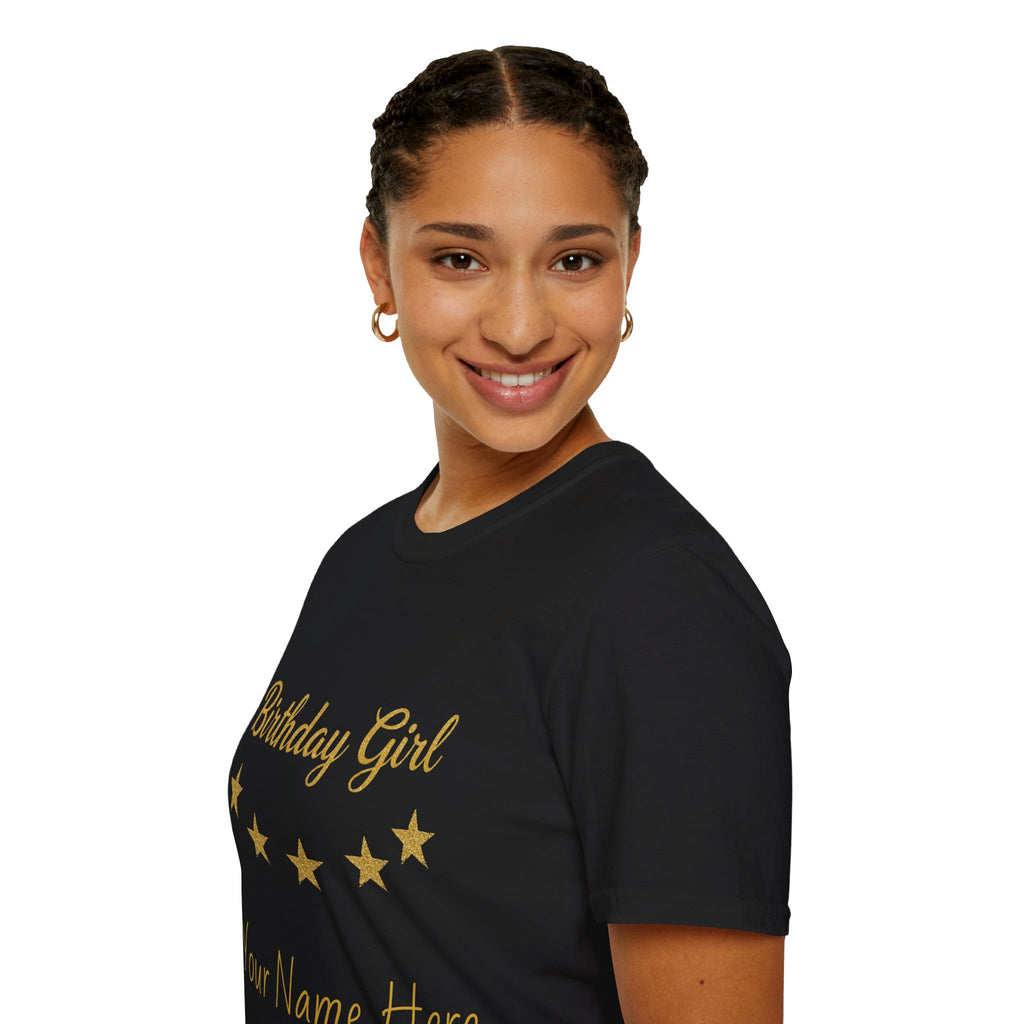 Birthday Girl T‑Shirt — Personalized 'Your Name Here' Gold Stars Tee