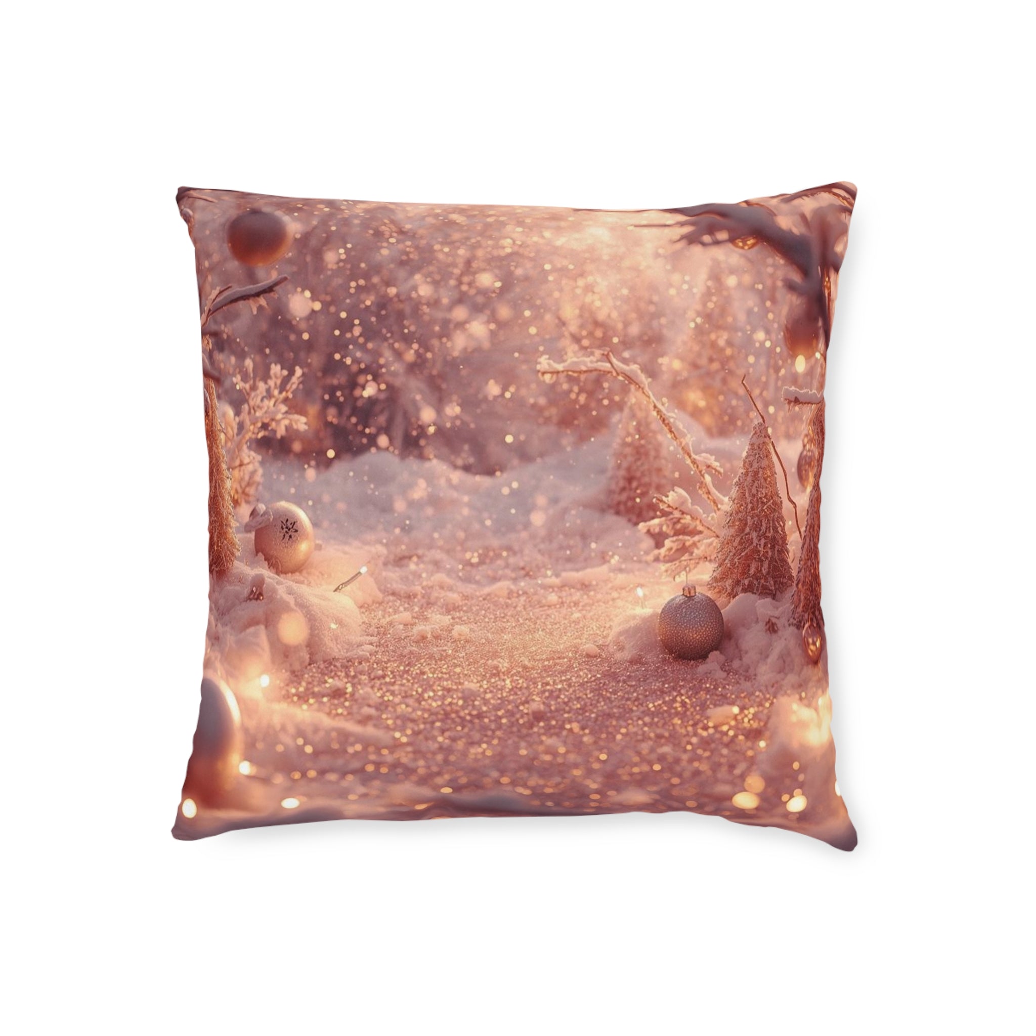 Pink Winter Wonderland Square Pillow — Decorative Throw Cushion