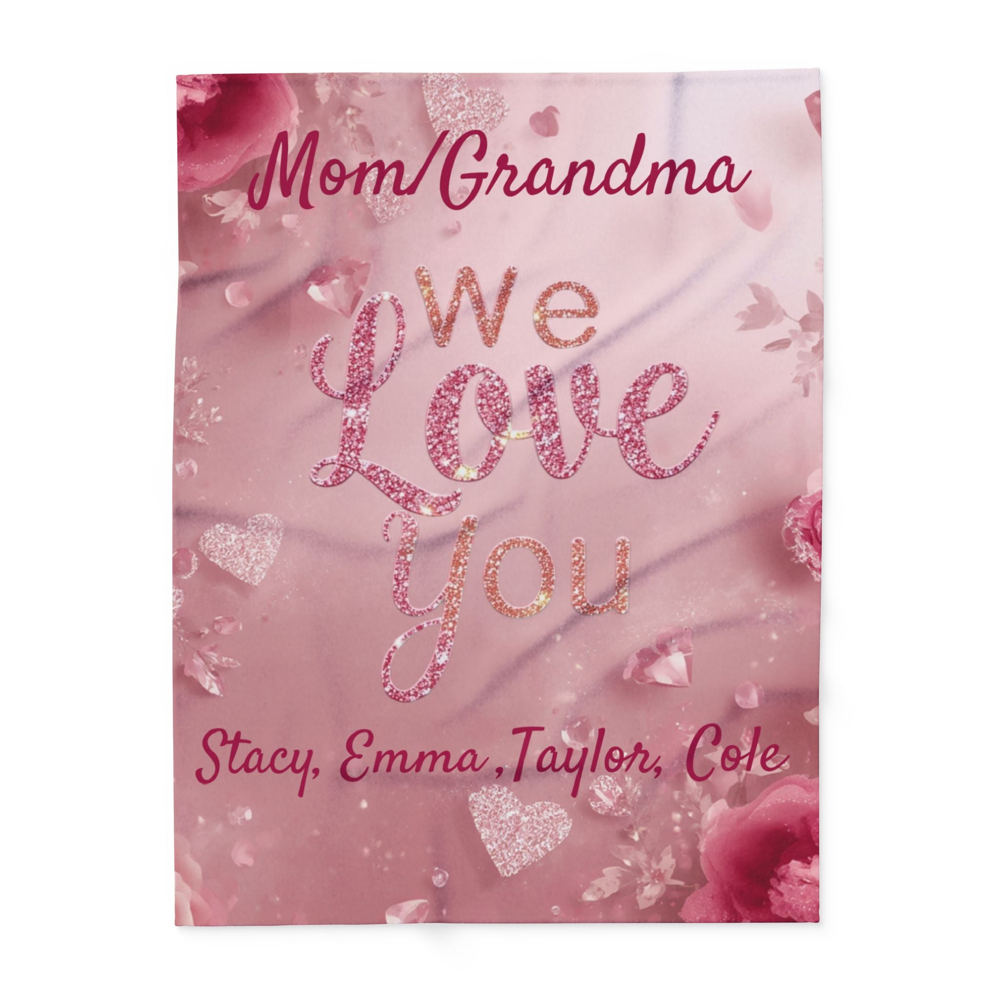Personalized Mother's Day Fleece Blanket - Custom Names, Mom or Grandma Gift, Floral Design