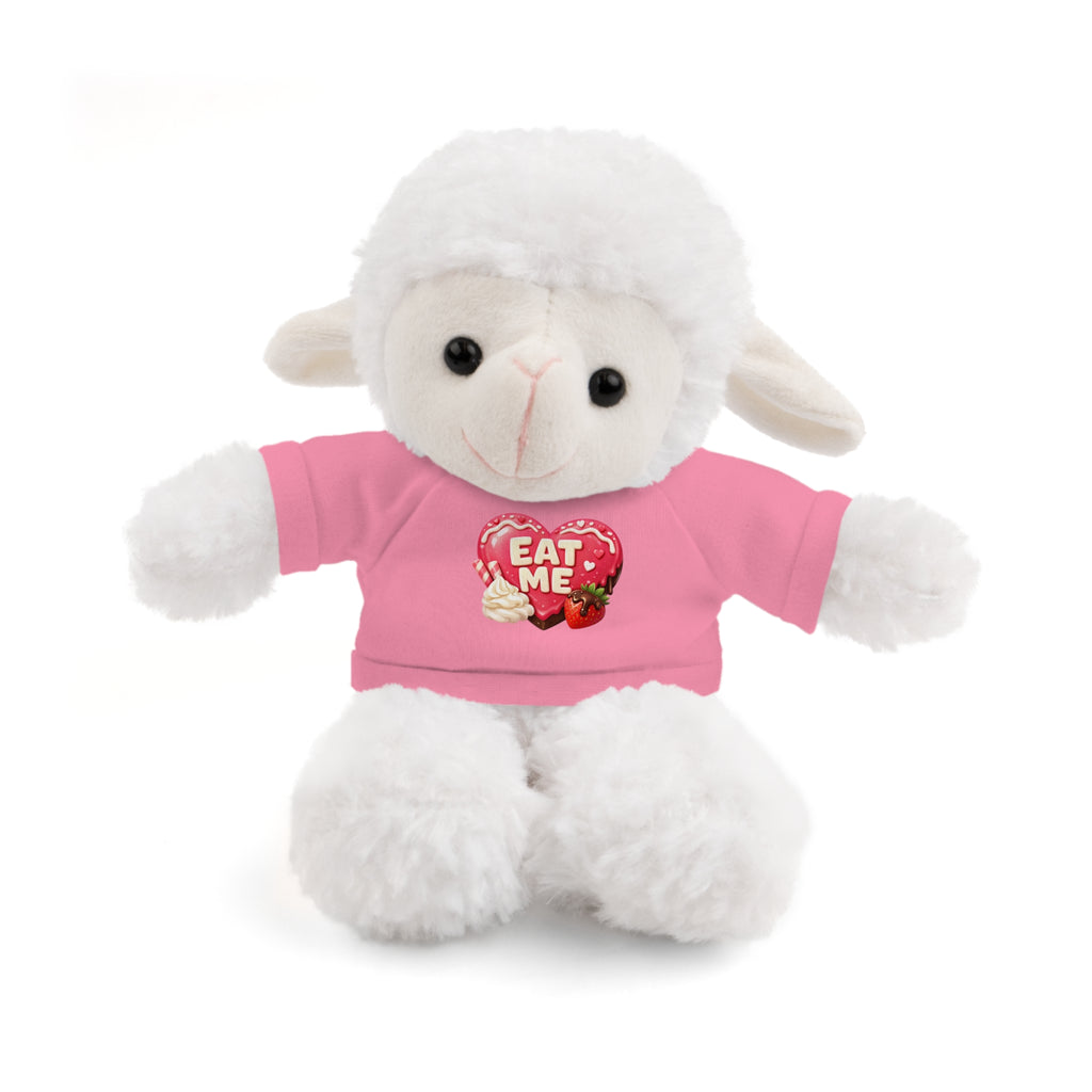 "EAT ME" Heart Tee Plush — Cute Brown Teddy, Sheep, Panda or Jaguar Stuffed Animal Gift