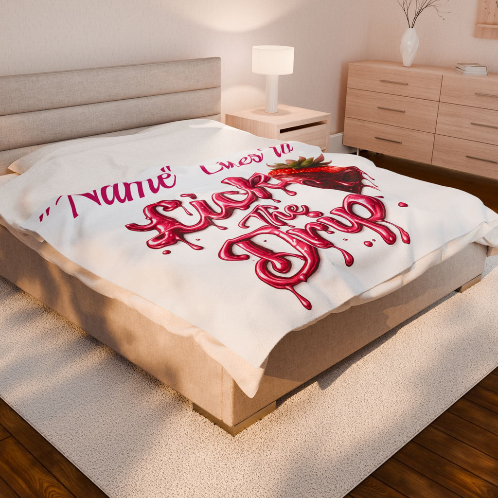 Personalized Velveteen Plush Blanket — "Lick the Drip" Strawberry Drip Design