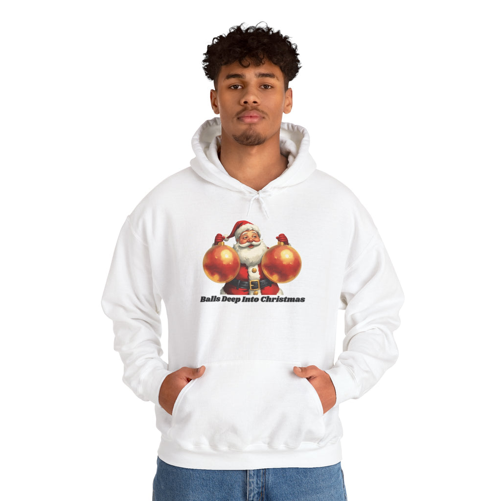 Adult Themed Santa Ornament Hoodie - 'Balls Deep Into Christmas' Christmas Attire