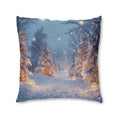 Winter Forest Snow Scene Tufted Floor Pillow — Cozy Holiday Decorative Cushion