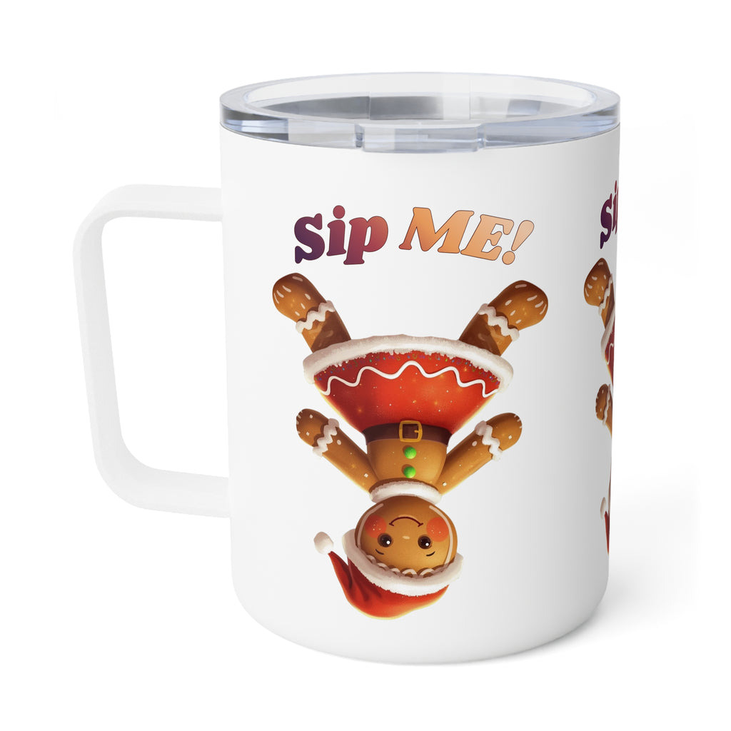 Gingerbread Girl Insulated Coffee Mug – 'Sip Me!' Holiday Travel Tumbler, 10oz