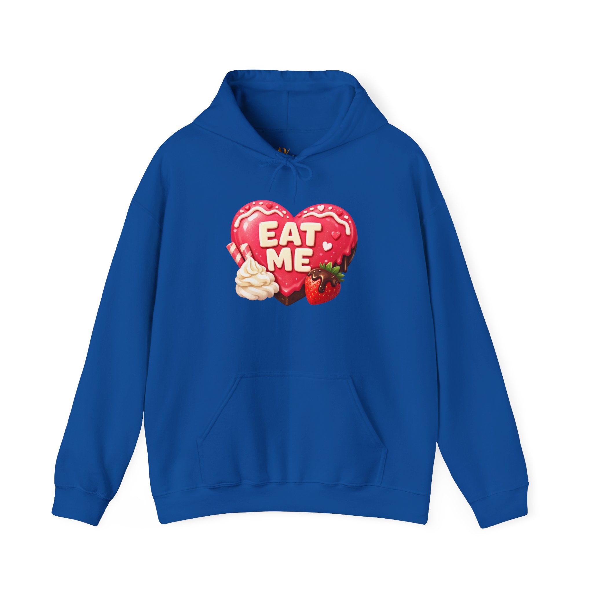 Eat Me Heart Graphic Hoodie — Strawberry Cream Dessert Design