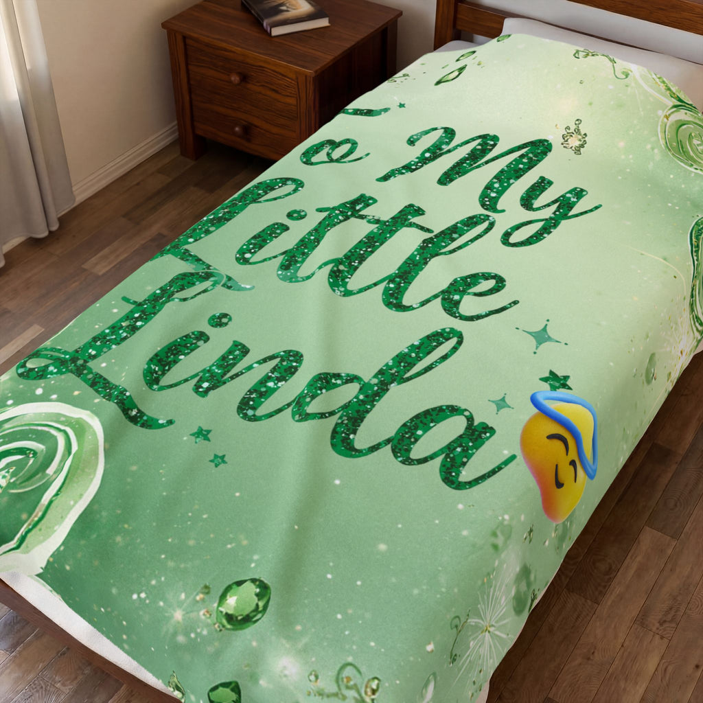 Plush Blanket — "To My Little Linda" Green Angelic Velveteen Throw