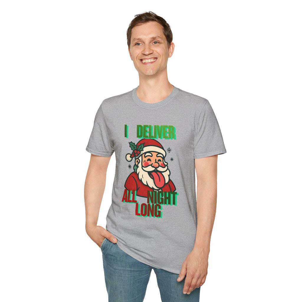 Adult Themed Santa T-Shirt - 'I Deliver All Night Long' Christmas Attire