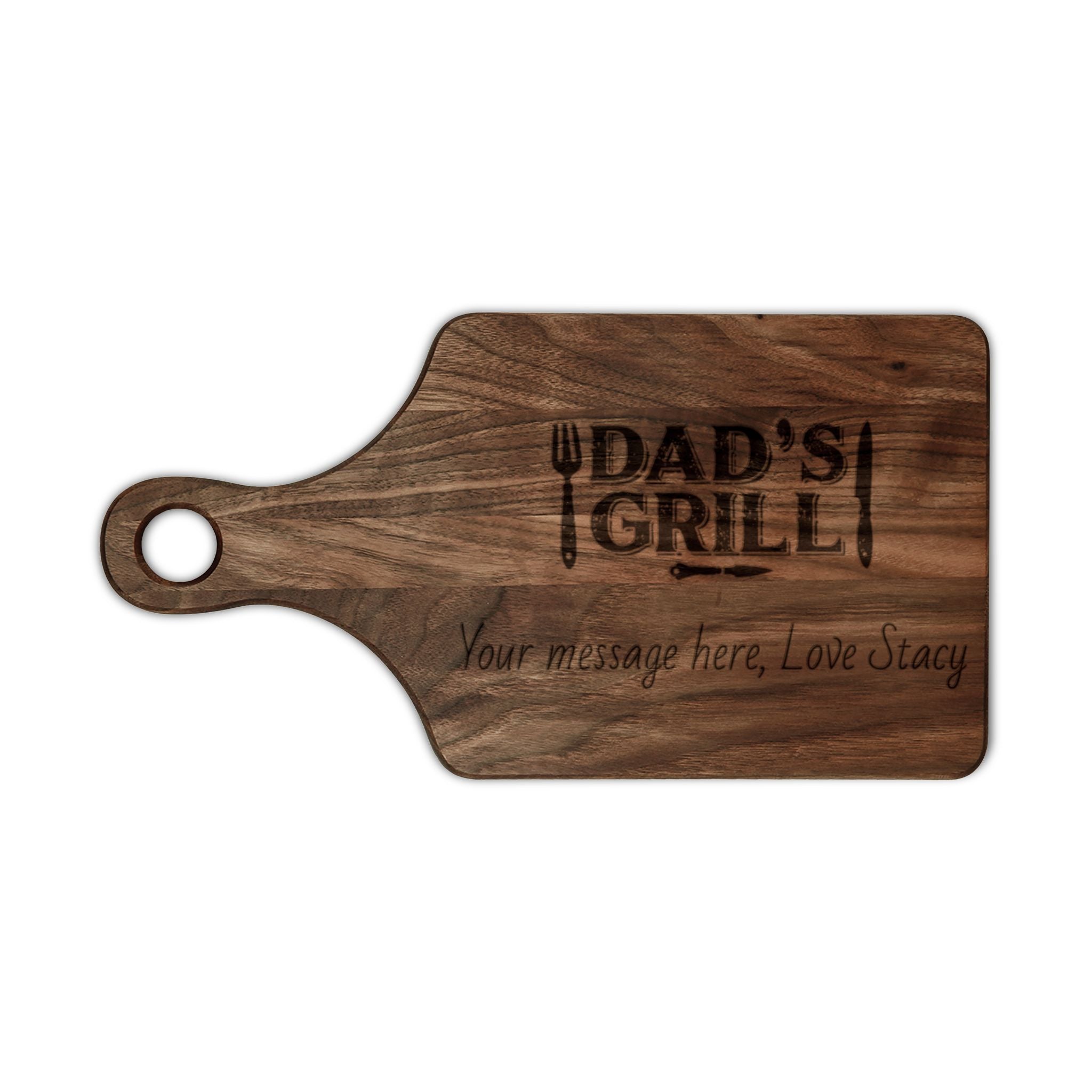 Engraved 'Dad's Grill' Wooden Cutting Board – Personalized BBQ Gift