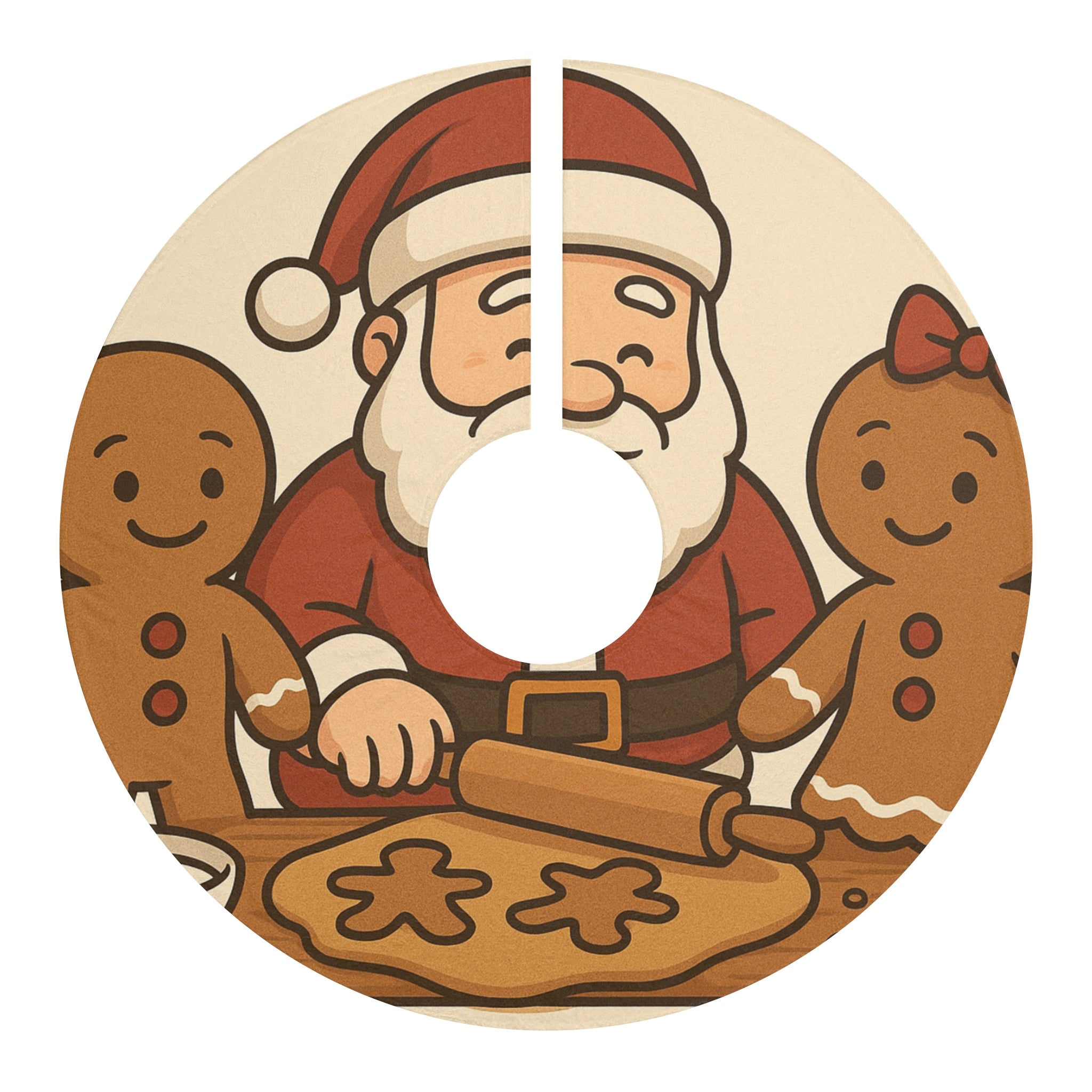 Christmas Tree Skirt — Santa Baking with Gingerbread Cookie Design