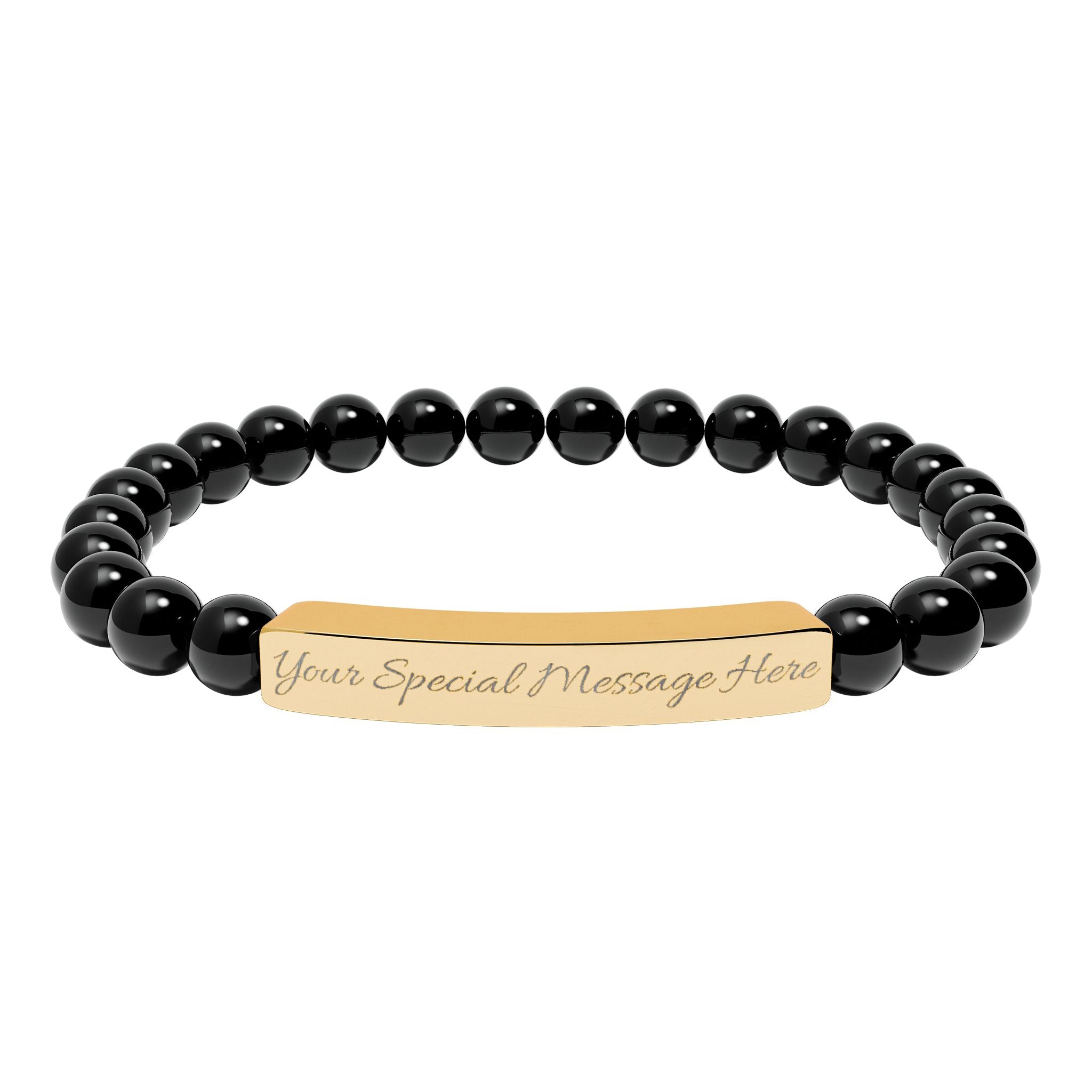 Personalized, Engravable Natural Stone Bar Bracelet — Personalized Stretch Beaded Bracelet