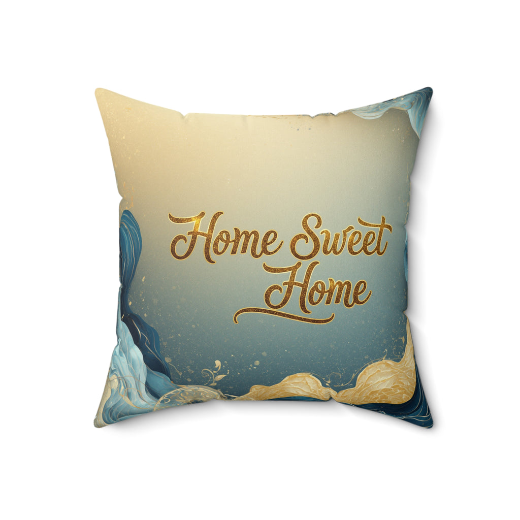 Home Sweet Home Faux Suede Pillow - Coastal Blue Decorative Throw Pillow