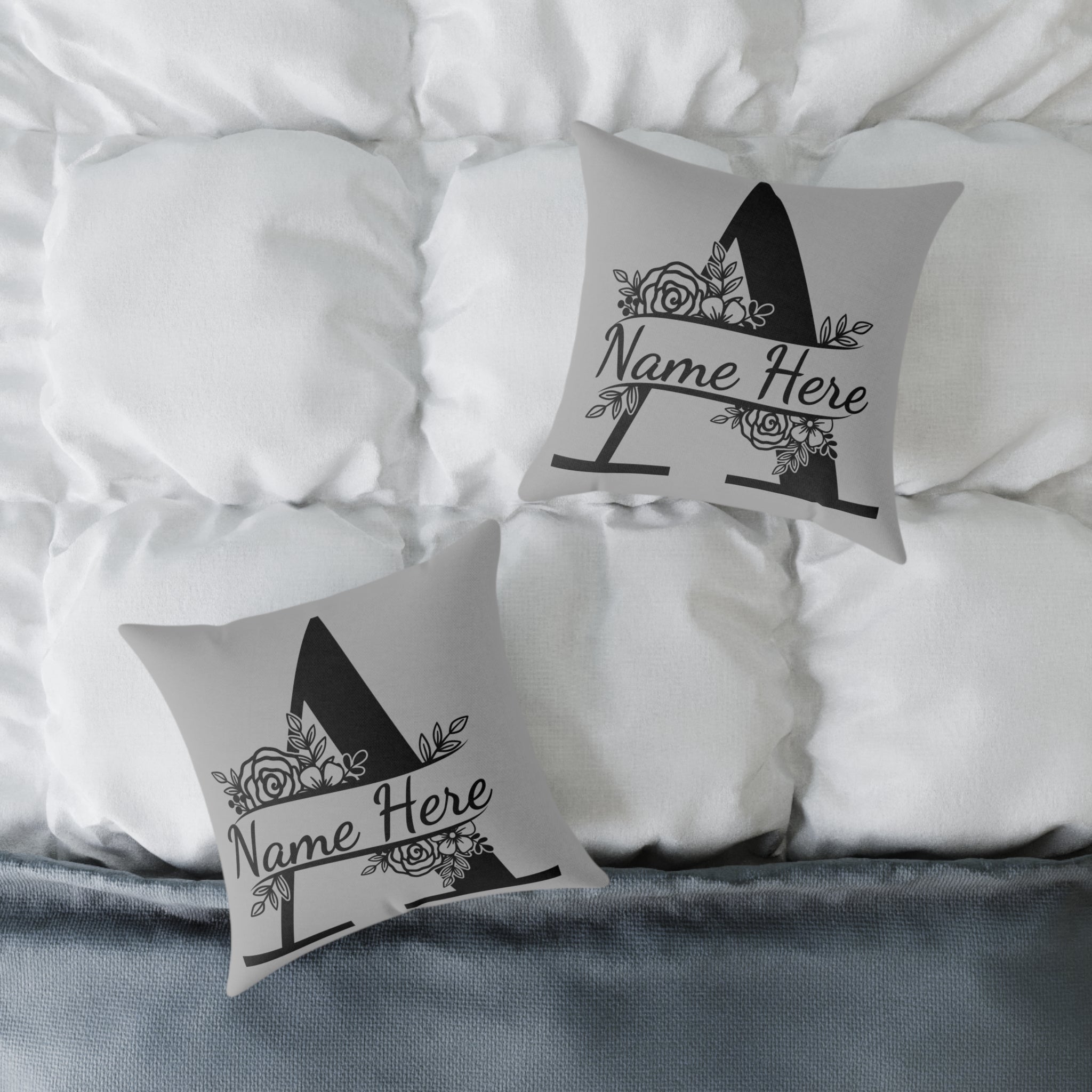 Personalized Monogram Pillow Cover - Floral Initial Accent (Name Here)