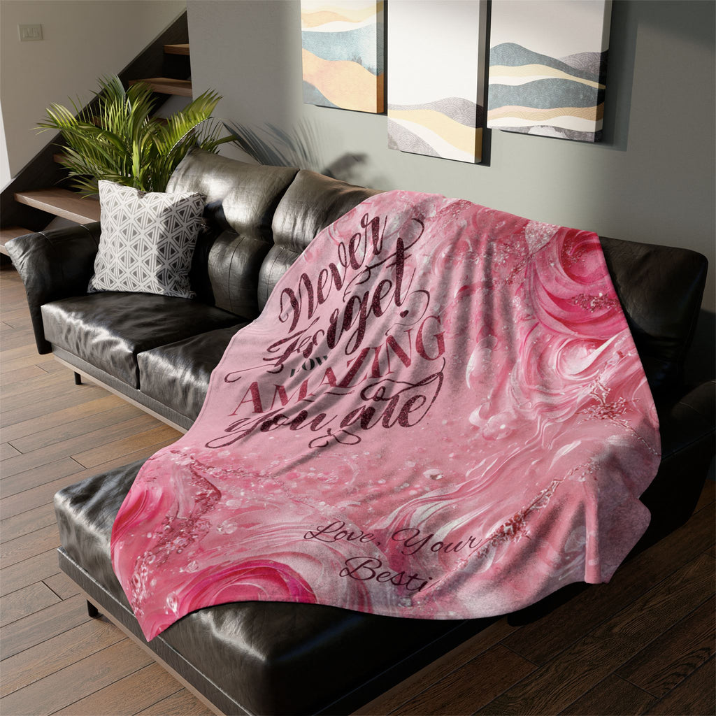 Inspirational Pink Sherpa Blanket - "Never Forget How Amazing You Are"