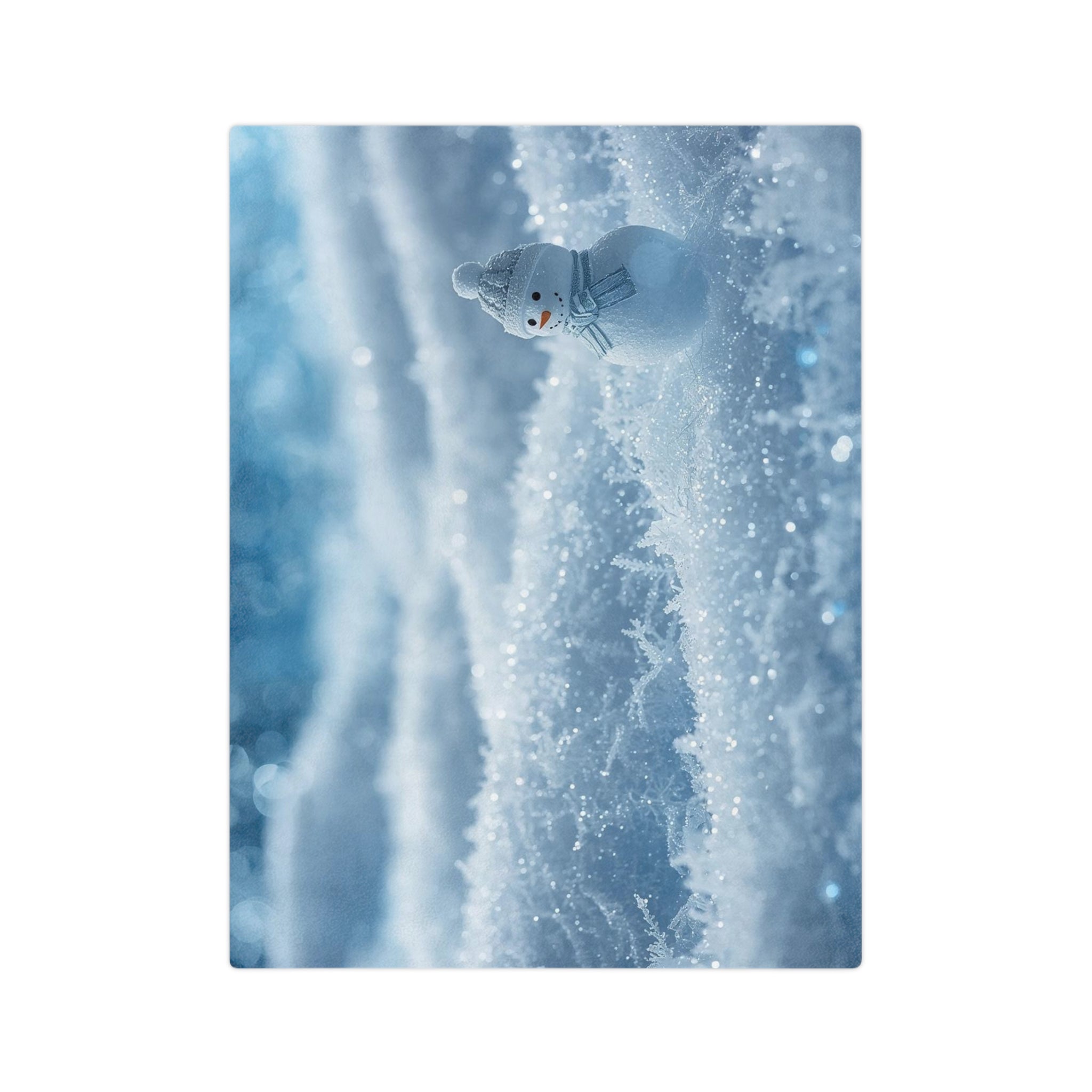 Tiny Snowman in Sparkling Snow Blanket | Velveteen Microfiber Blanket