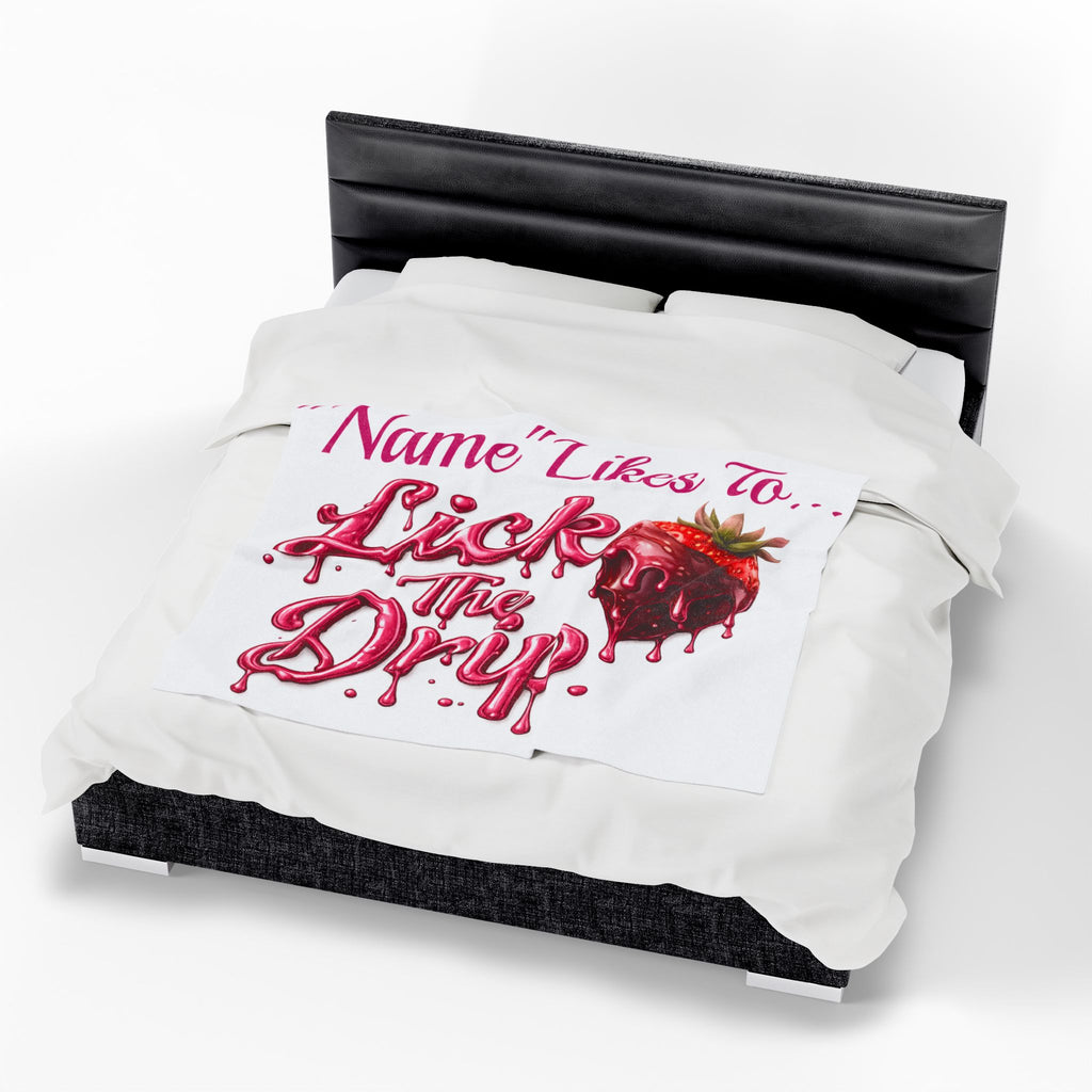 Personalized Velveteen Plush Blanket — "Lick the Drip" Strawberry Drip Design