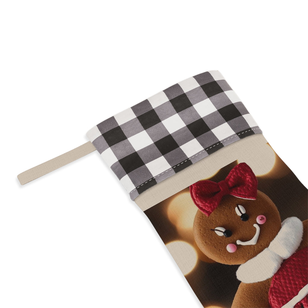 Gingerbread Girl Christmas Stocking with Buffalo Plaid Cuff