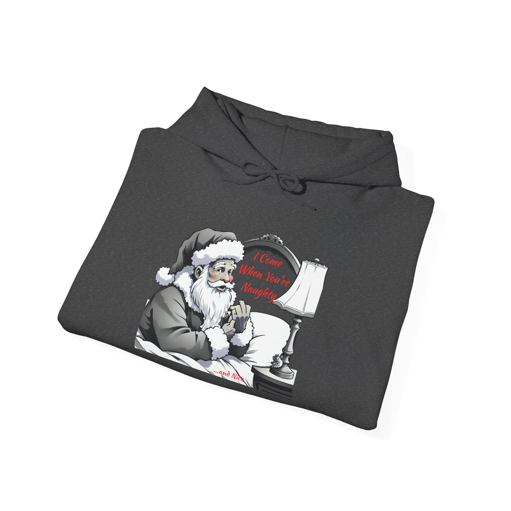 Adult Themed Santa In Bed Hoodie - 'I Come When You're Naughty' Christmas Attire