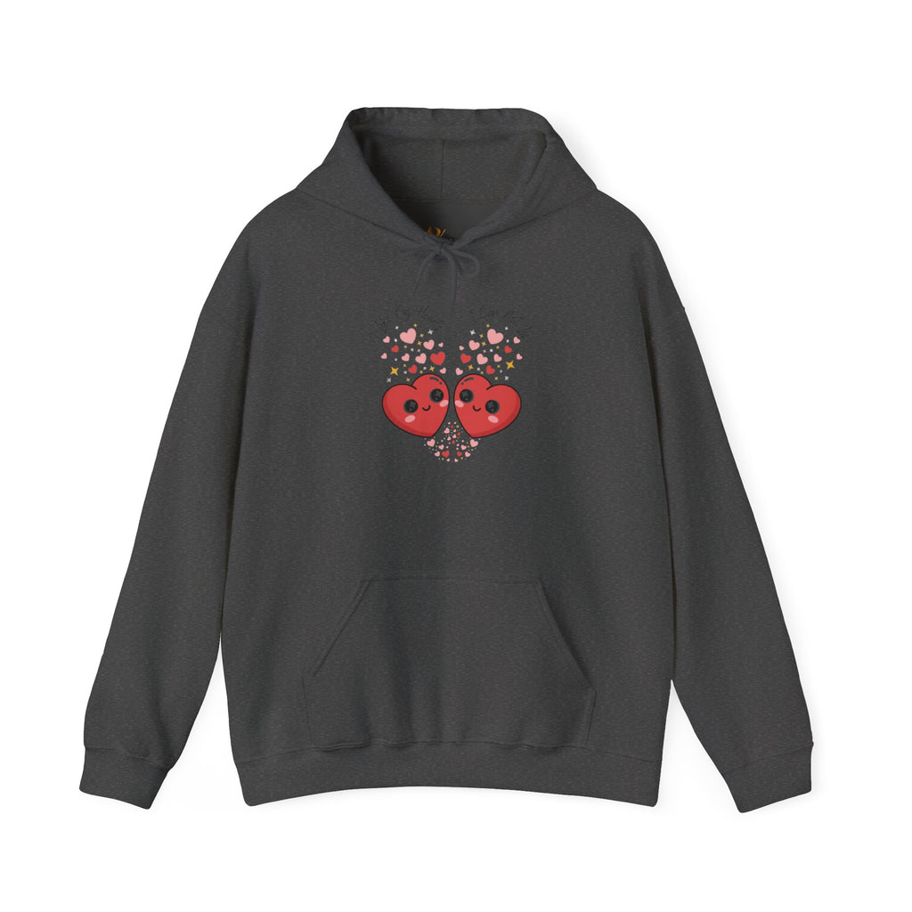 Smug Heart Hoodie — Oversized Smiling Heart with Sparkles & Tiny Hearts
