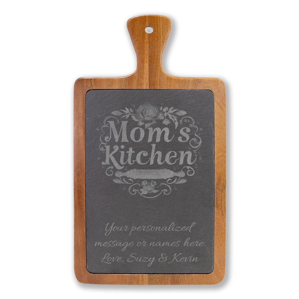 Personalized 'Mom's Kitchen' Engraved Charcuterie Board — Custom Message Cutting/Serving Paddle, Gift for Mother's Day & Housewarming