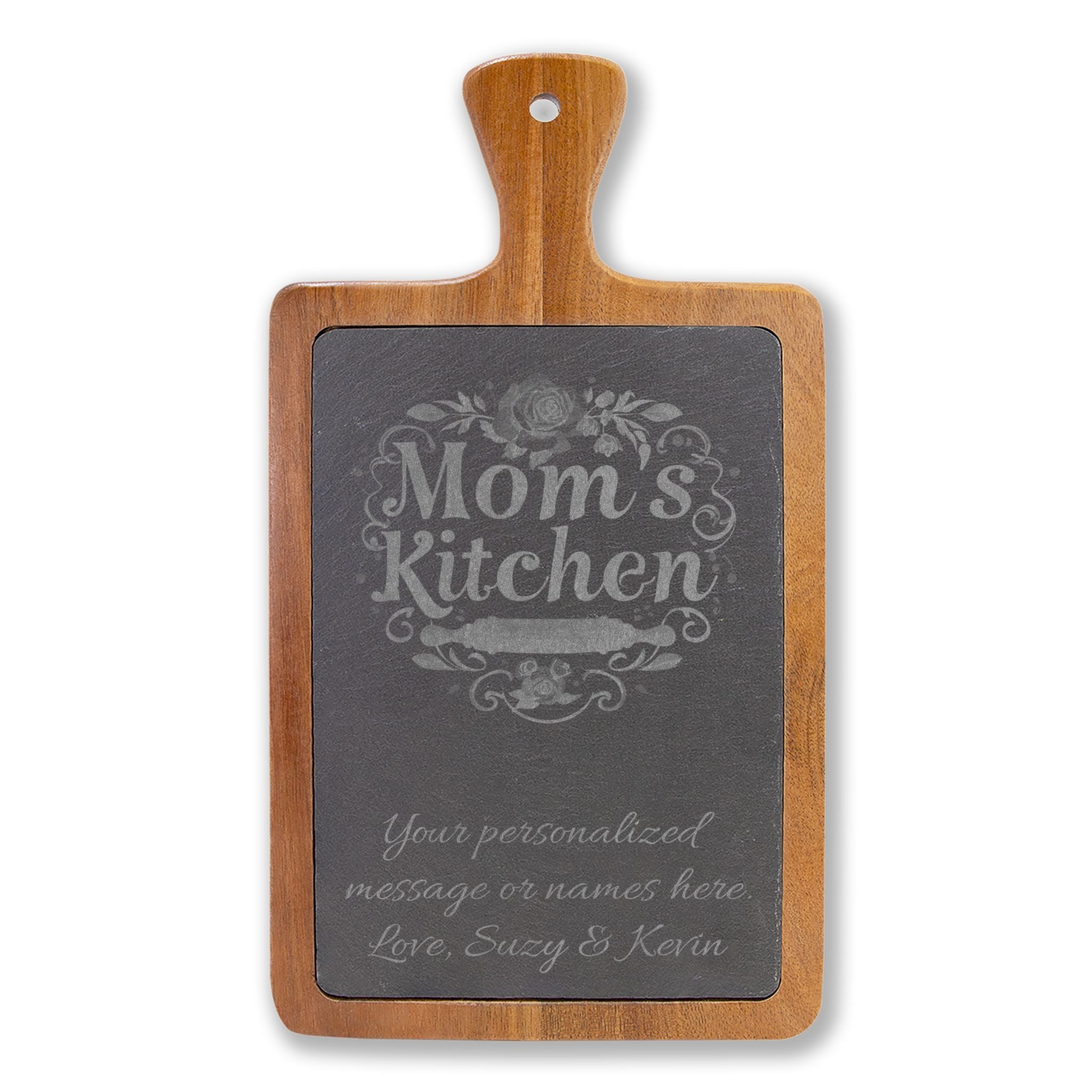 Personalized 'Mom's Kitchen' Engraved Charcuterie Board — Custom Message Cutting/Serving Paddle, Gift for Mother's Day & Housewarming
