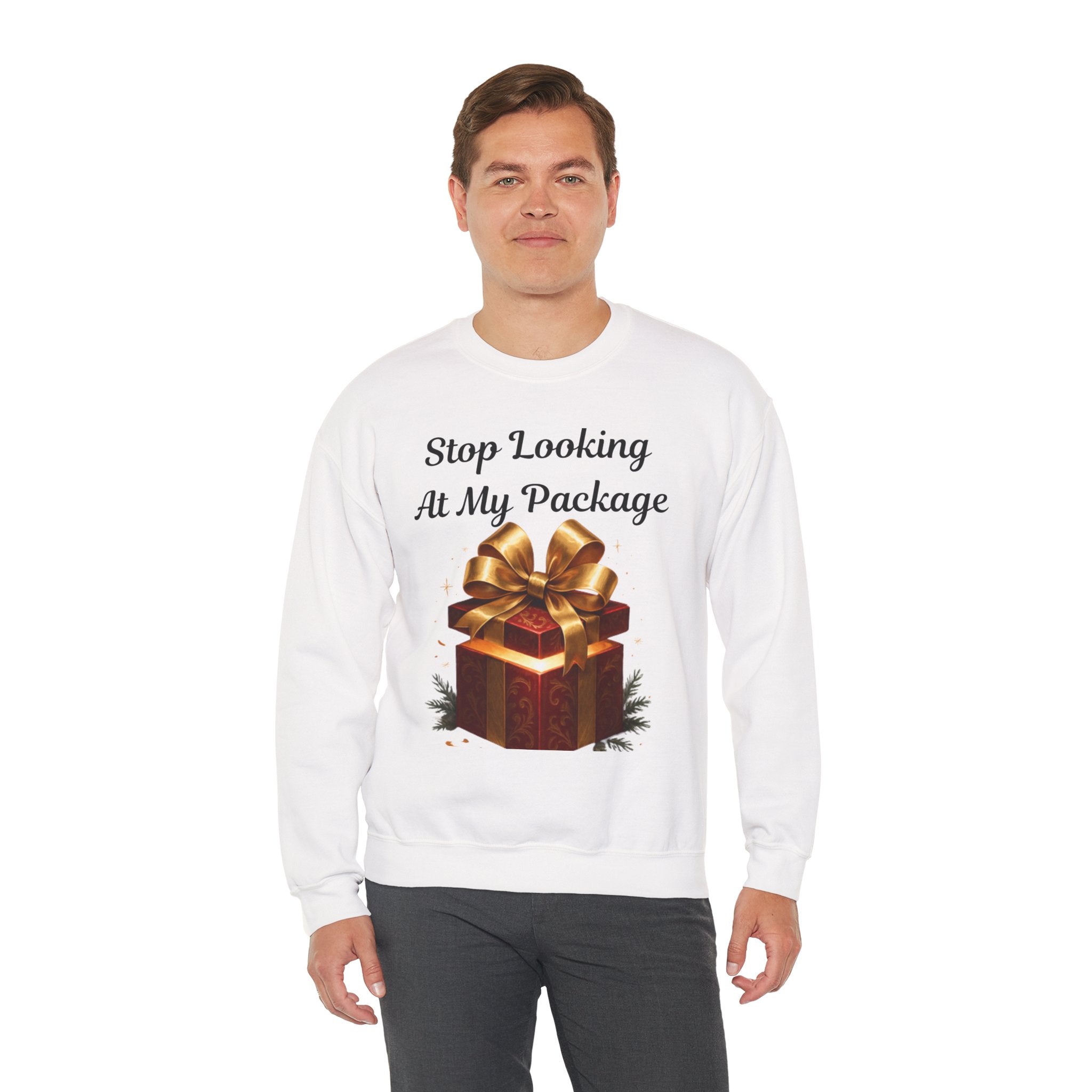 Adult Themed Big Gift Sweatshirt — 'Stop Looking At My Package' Christmas Attire