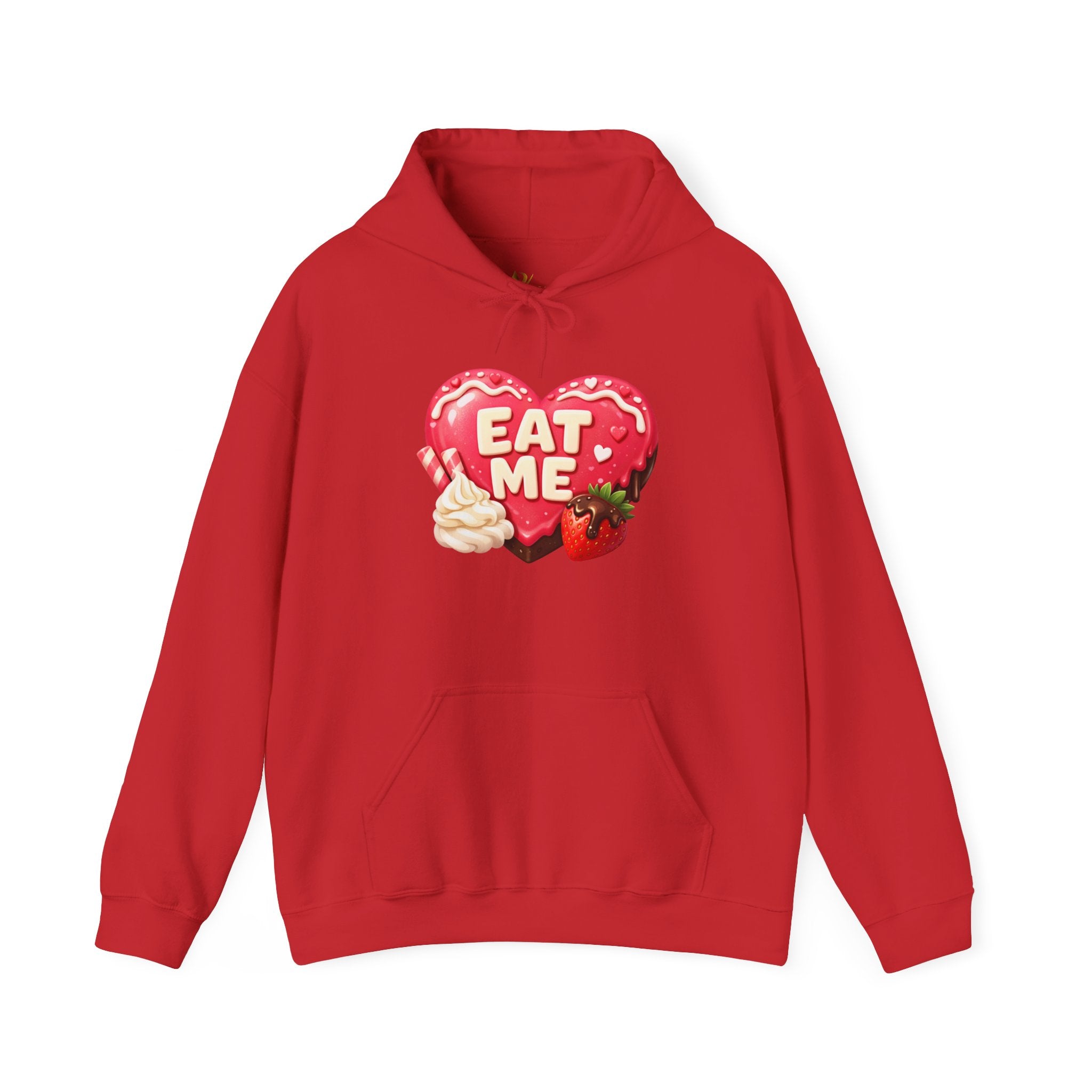 Eat Me Heart Graphic Hoodie — Strawberry Cream Dessert Design