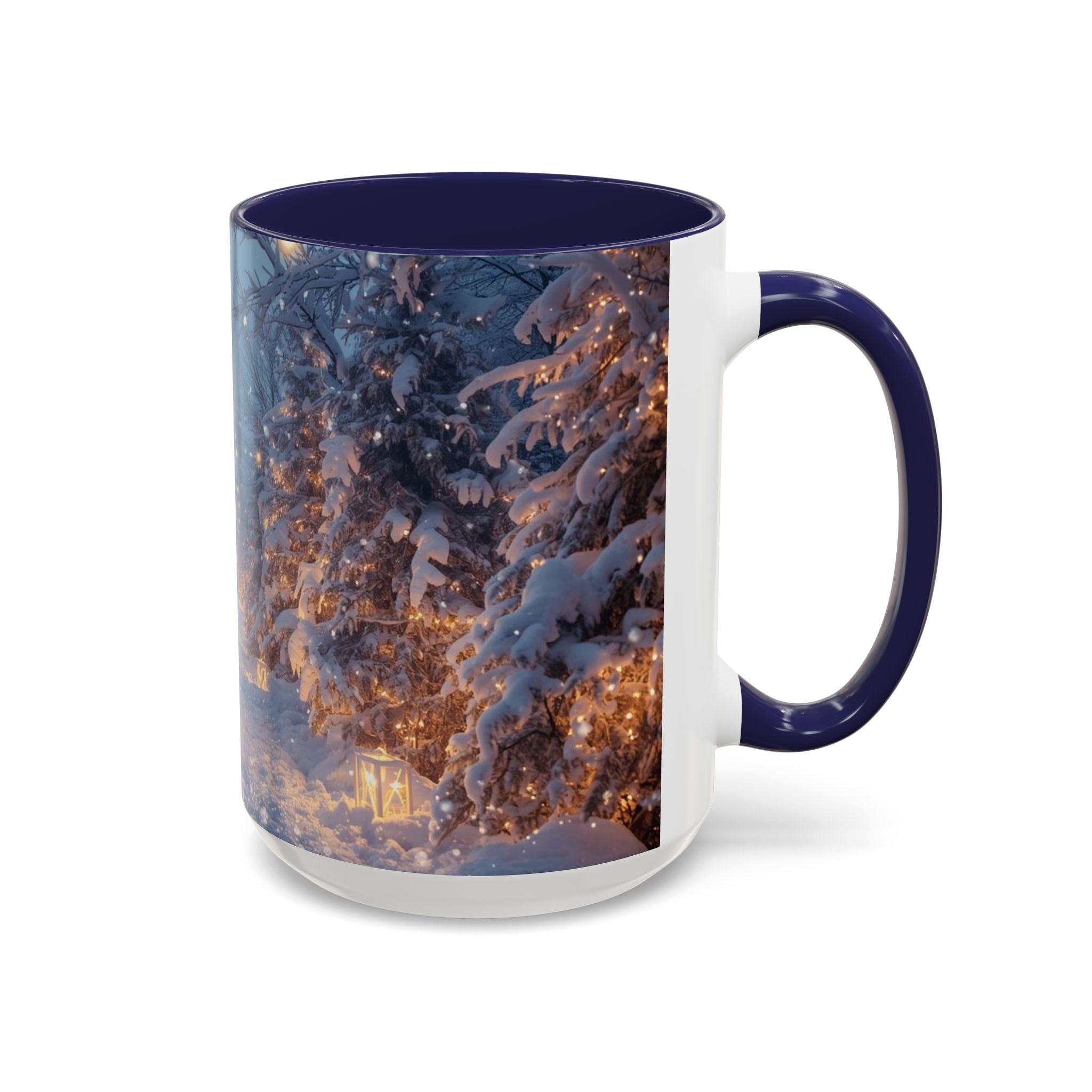 Winter Cabin Snowy Forest Accent Coffee Mug — Cozy Holiday Snow Scene (11/15oz)