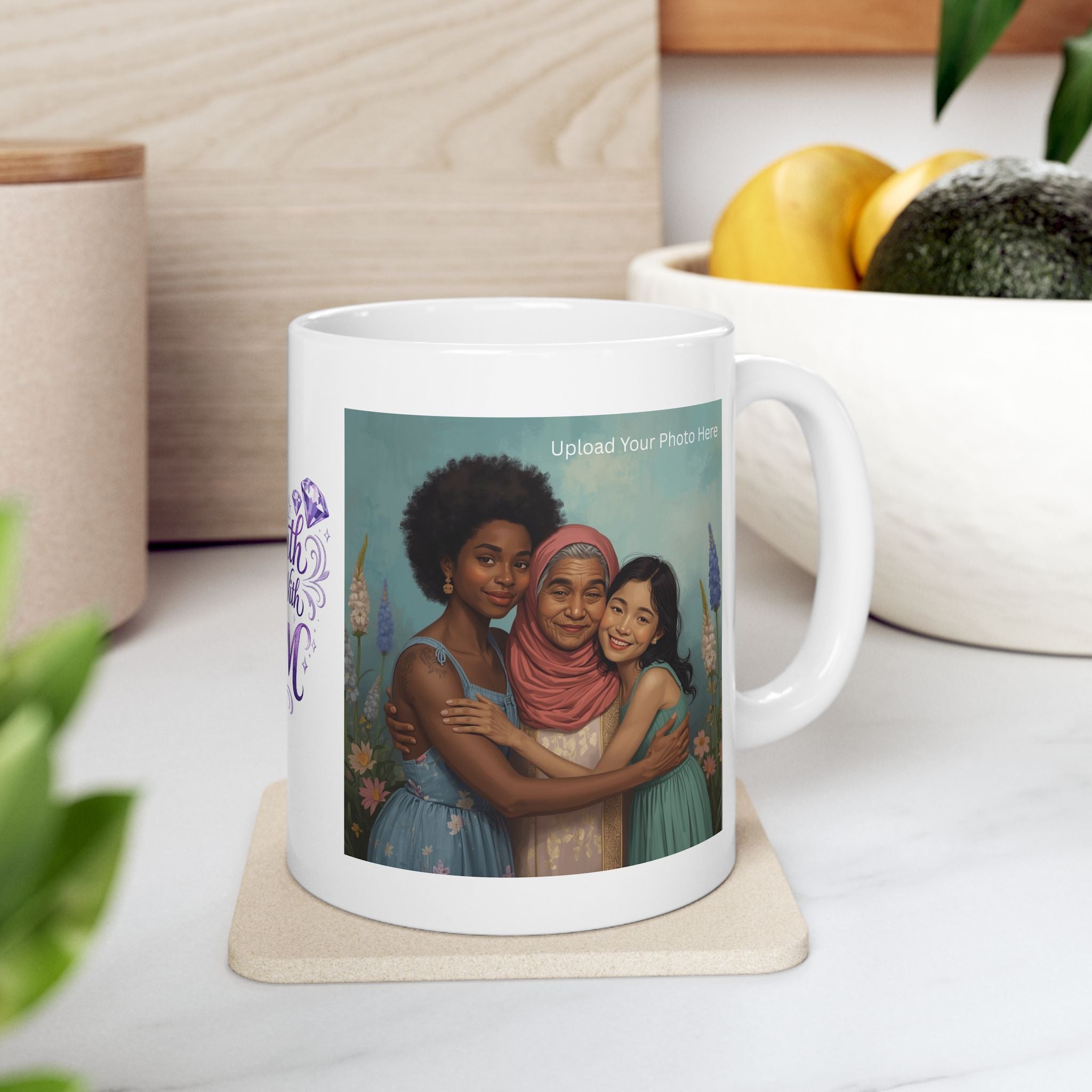 Warmth Begins With Mom Ceramic Mug — Mother's Day Gift, Inspirational Floral Coffee Cup