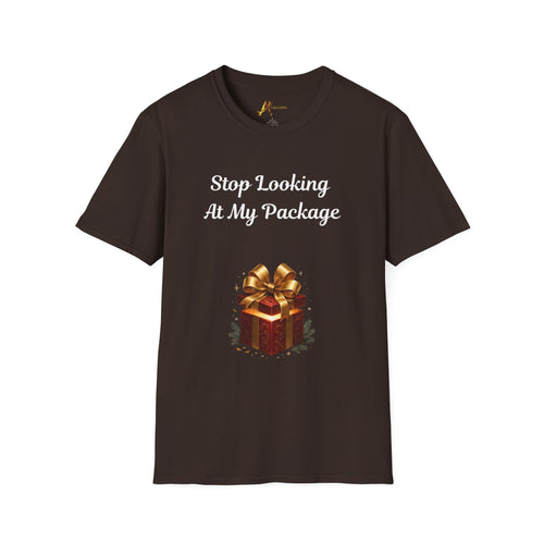 Adult Themed Big Present T-Shirt - 'Stop Looking At My Package' Christmas Attire