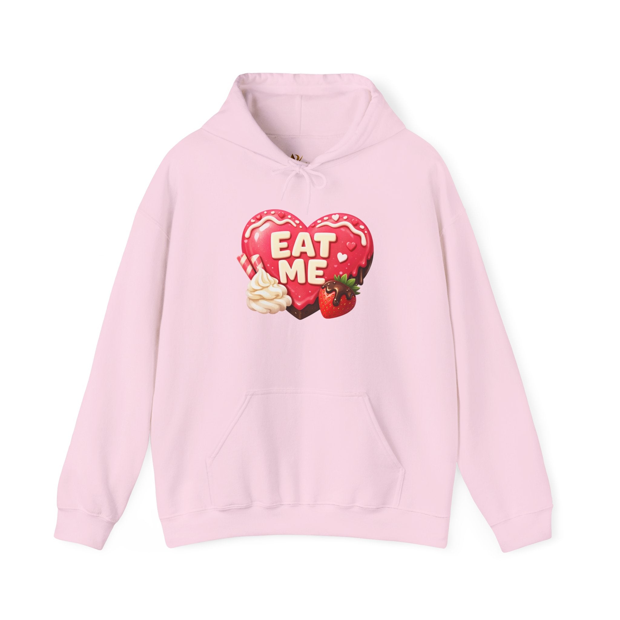 Eat Me Heart Graphic Hoodie — Strawberry Cream Dessert Design
