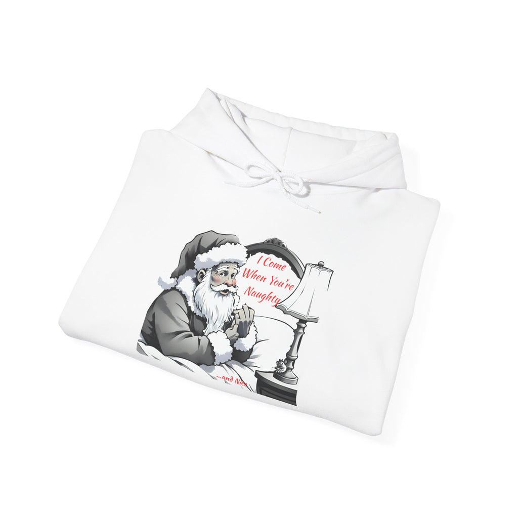 Adult Themed Santa In Bed Hoodie - 'I Come When You're Naughty' Christmas Attire